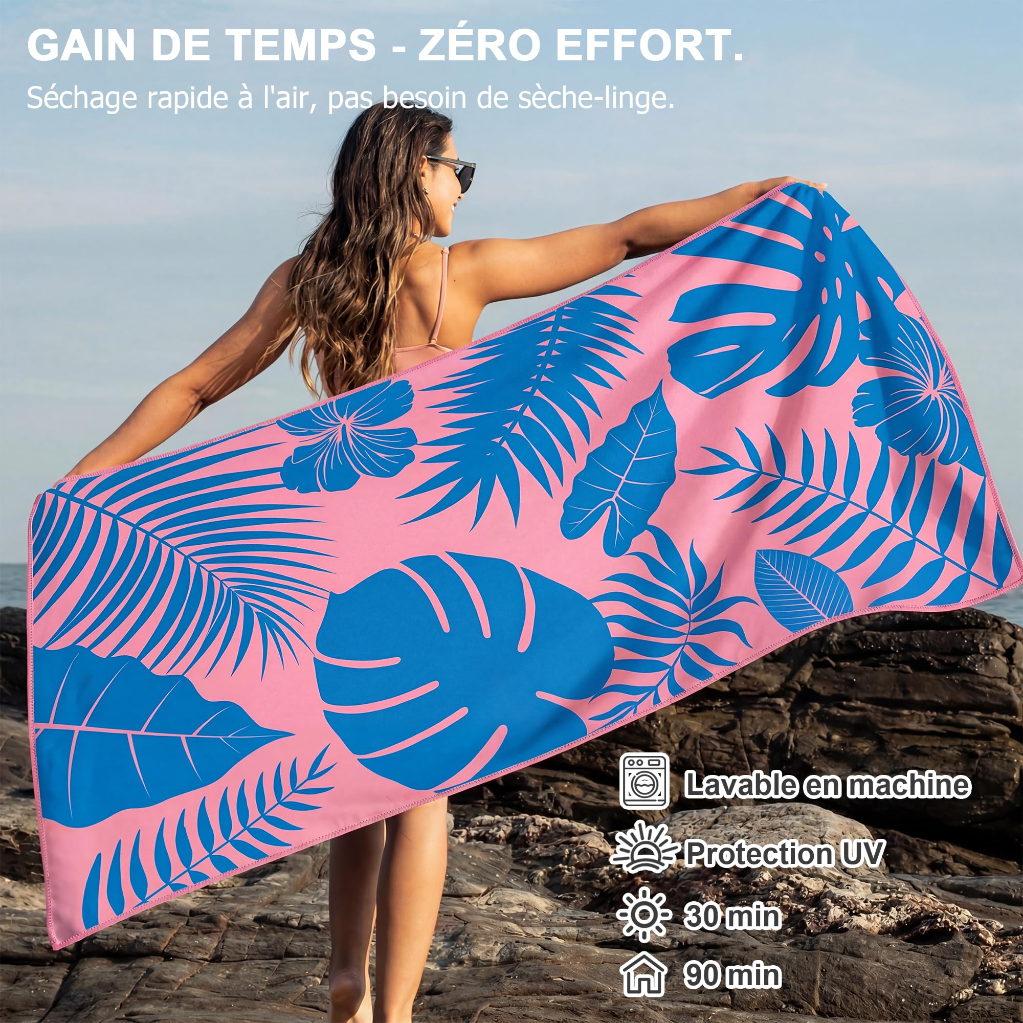 Winthome Serviette de Plage à Impression Écologique Recto Verso sans Eau, Drap de Plage Microfibre à Séchage Rapide, Légère, Anti-Sable, pour Plage, Piscine, Camping, avec Sac, Oeko(180x90cm,1 Pièce)