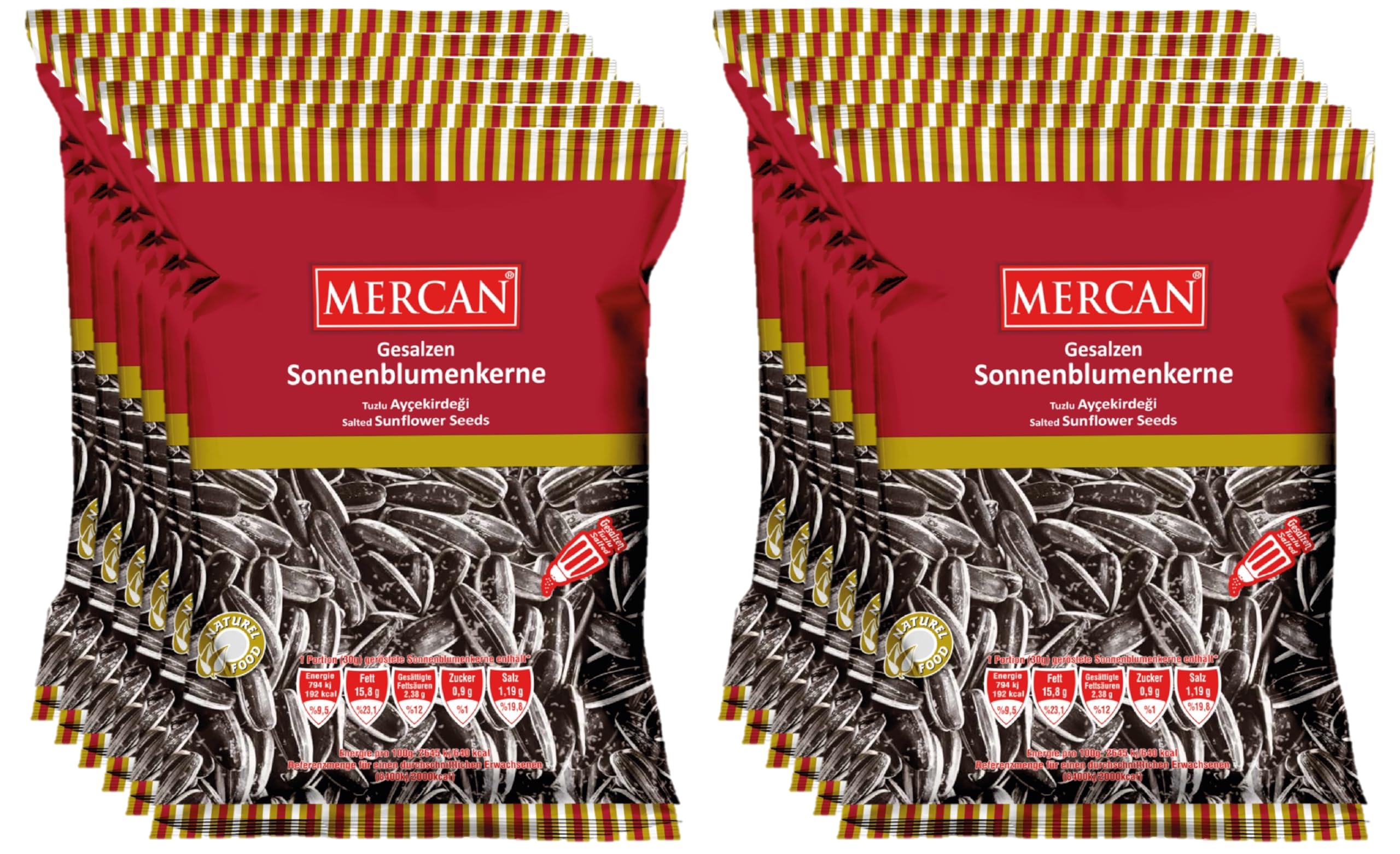 MERCAN 12x 150g Sonnenblumenkerne gesalzen und geröstet, Einzelverpackungen