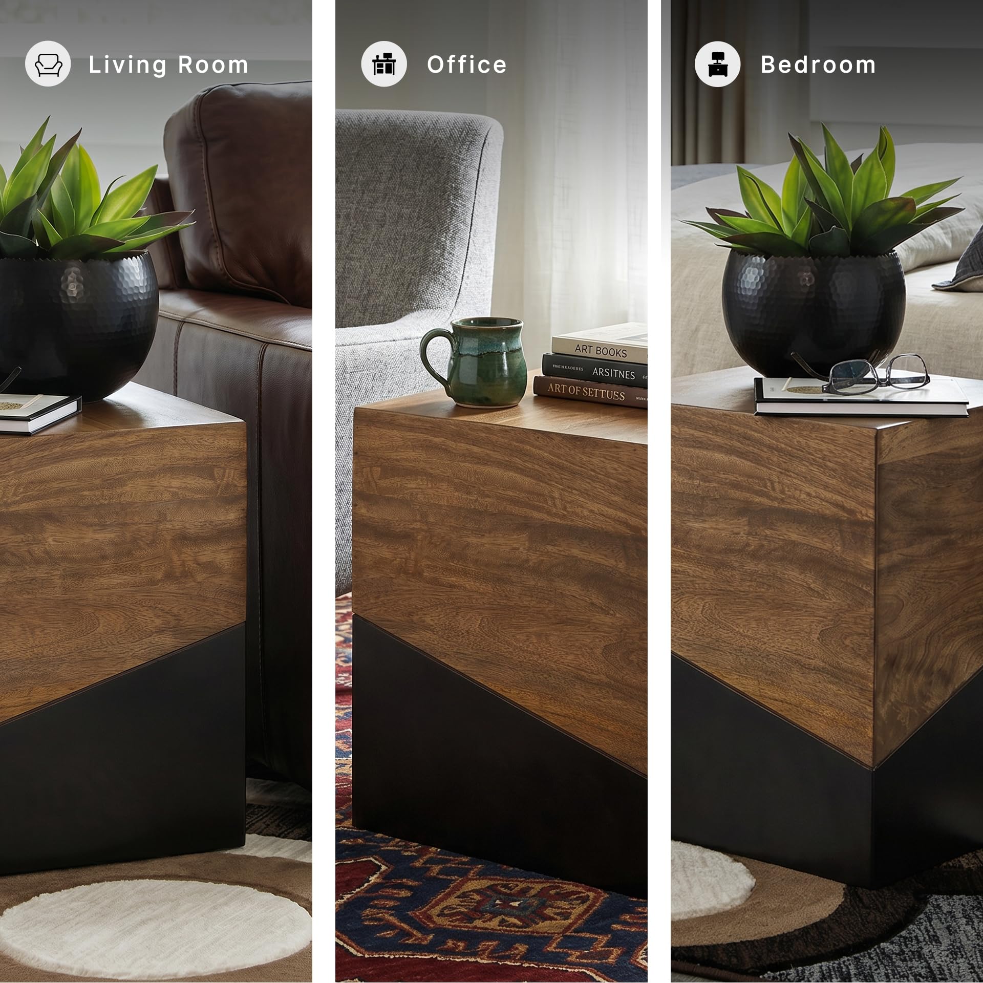 Signature Design by Ashley Accent End Table, Trailbend, Brown/Gunmetal | Solid wood and engineered wood, No assembly required, 15-inch square footprint, Modern two-tone finish, Living room use