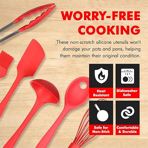 Miniatura 3 de Chef Craft - Juego de utensilios de cocina de silicona premium, 9 piezas, color rojo