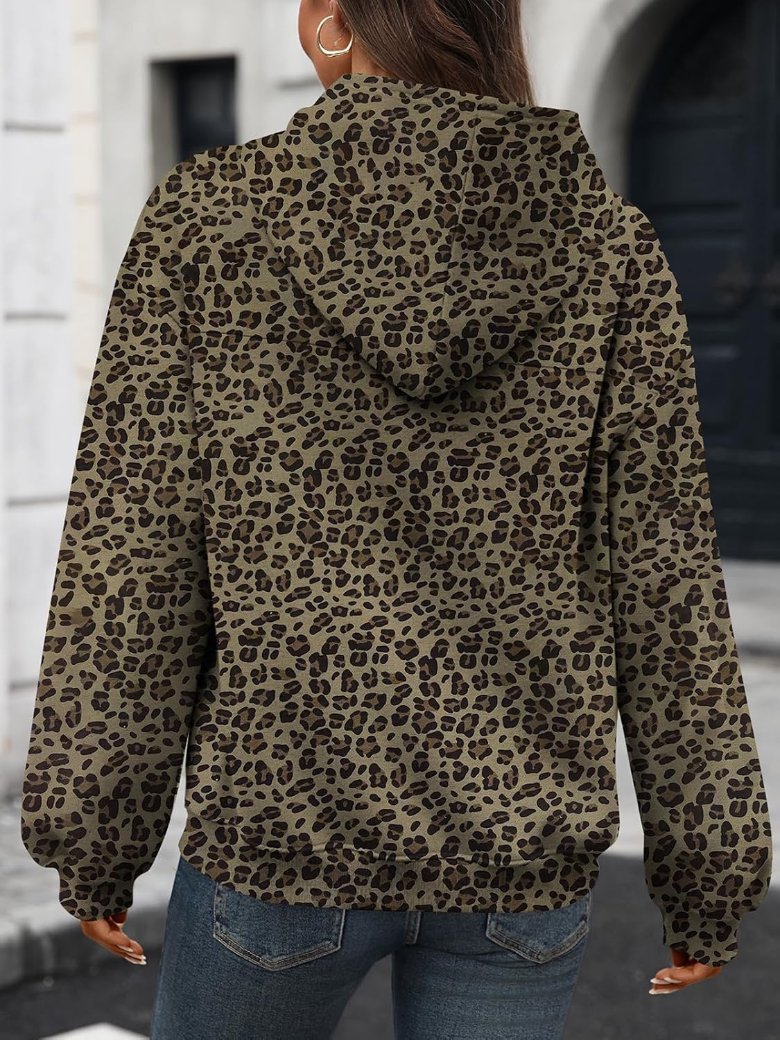 Women's Fleece Oversized Hoodie Pattern Loose Fit Long Sleeve Hooded Pullover Sweatshirt with Kangaroo Pocket - Image 6