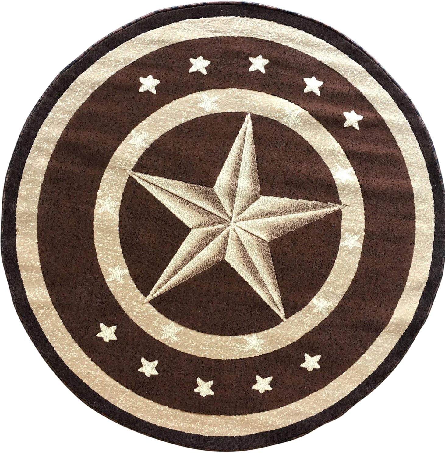 Americana Texas Star Round Area Rug Dark Brown Design #5457 (5 feet 3 inches X5 feet 3 inches Round)