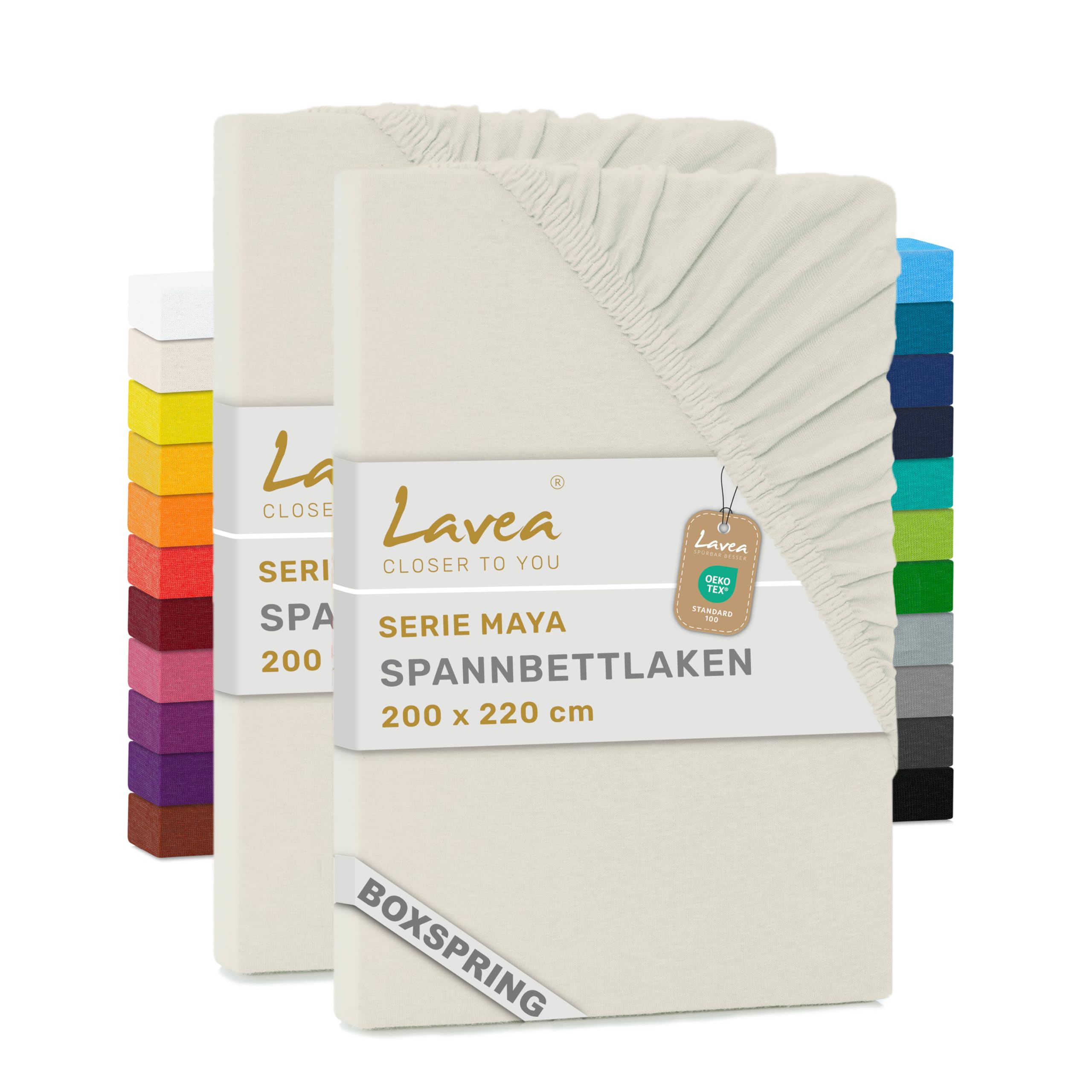 Lavea® 2er Pack Spannbettlaken 200x220cm – Creme Naturweiß | 100% Baumwolle – Für Boxspringbetten und Wasserbetten – Für Matratzen bis ca. 35 cm Höhe – Formstabil