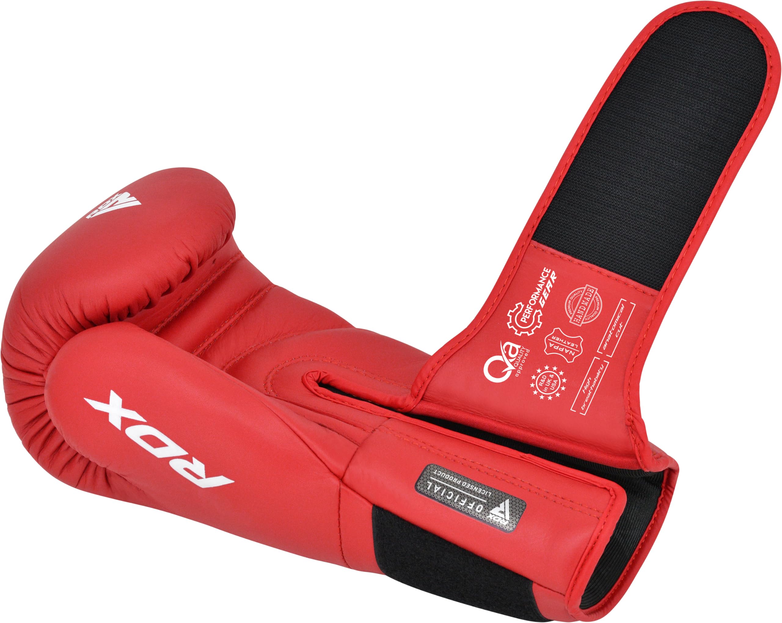 RDX Guantoni da Boxe IBA per Competizioni Amatoriali, Boxing Gloves | In Pelle Bovina con Imbottitura Quadro Dome 5, Guantoni da Boxe Uomo e Donna per Boxe, Sparring e Allenamento