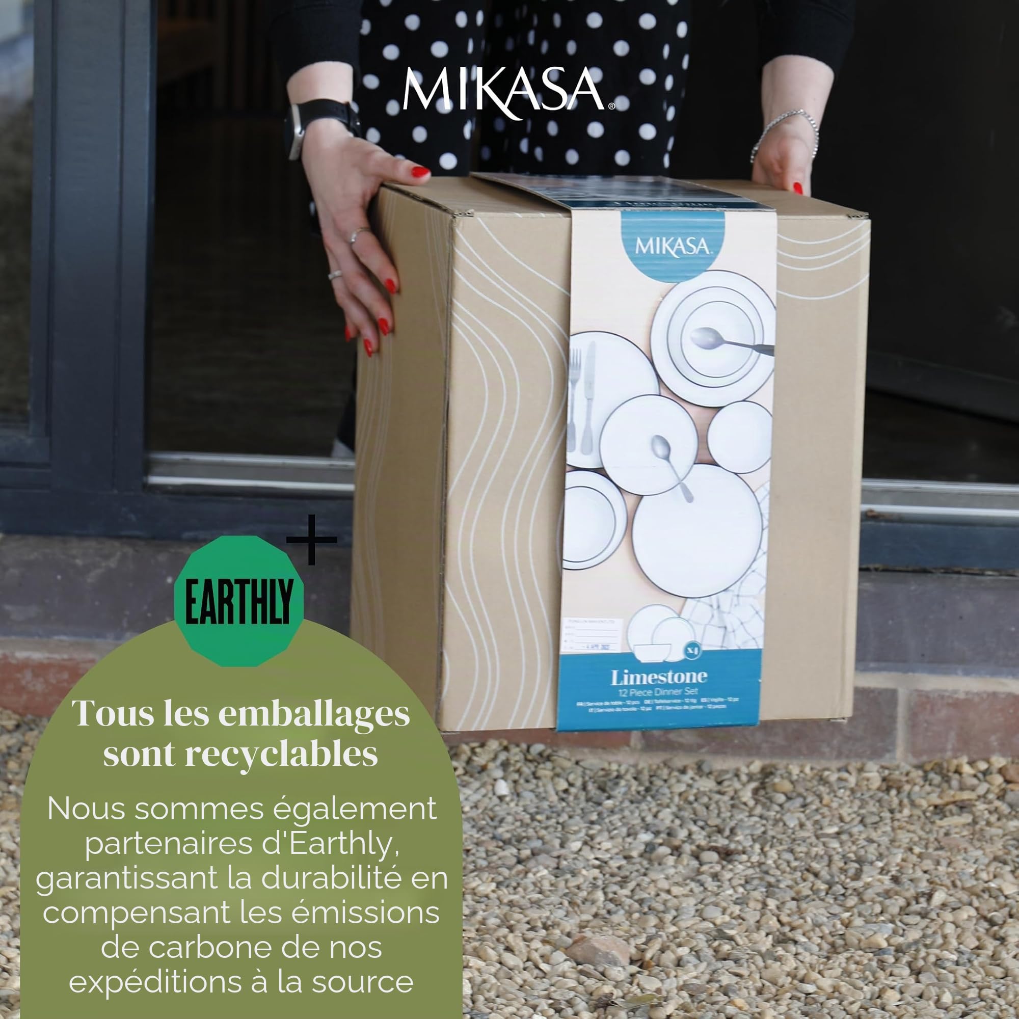 Mikasa Jardin Ensemble de bols 4 pièces, 4x bols en grès émaillé, design botanique vert, bols à pâtes, 20cm - lavable au lave-vaisselle et empilable