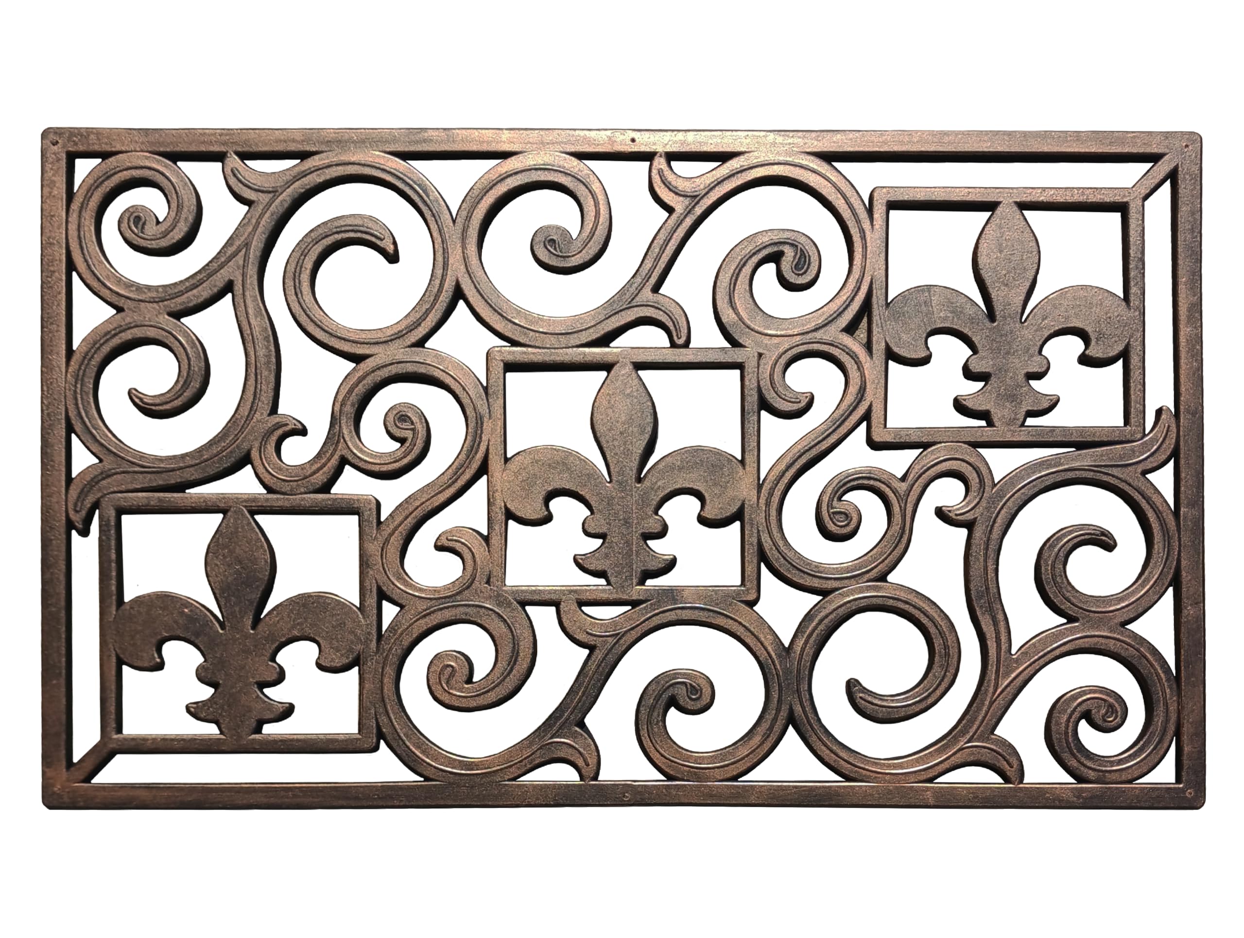 A1 Home Collections Doormat Rubber Pin Fun Designed Welcome Door Mats for Indoor Outdoor Entrance, 18" X 30", Fleur-De-Lis Bronze
