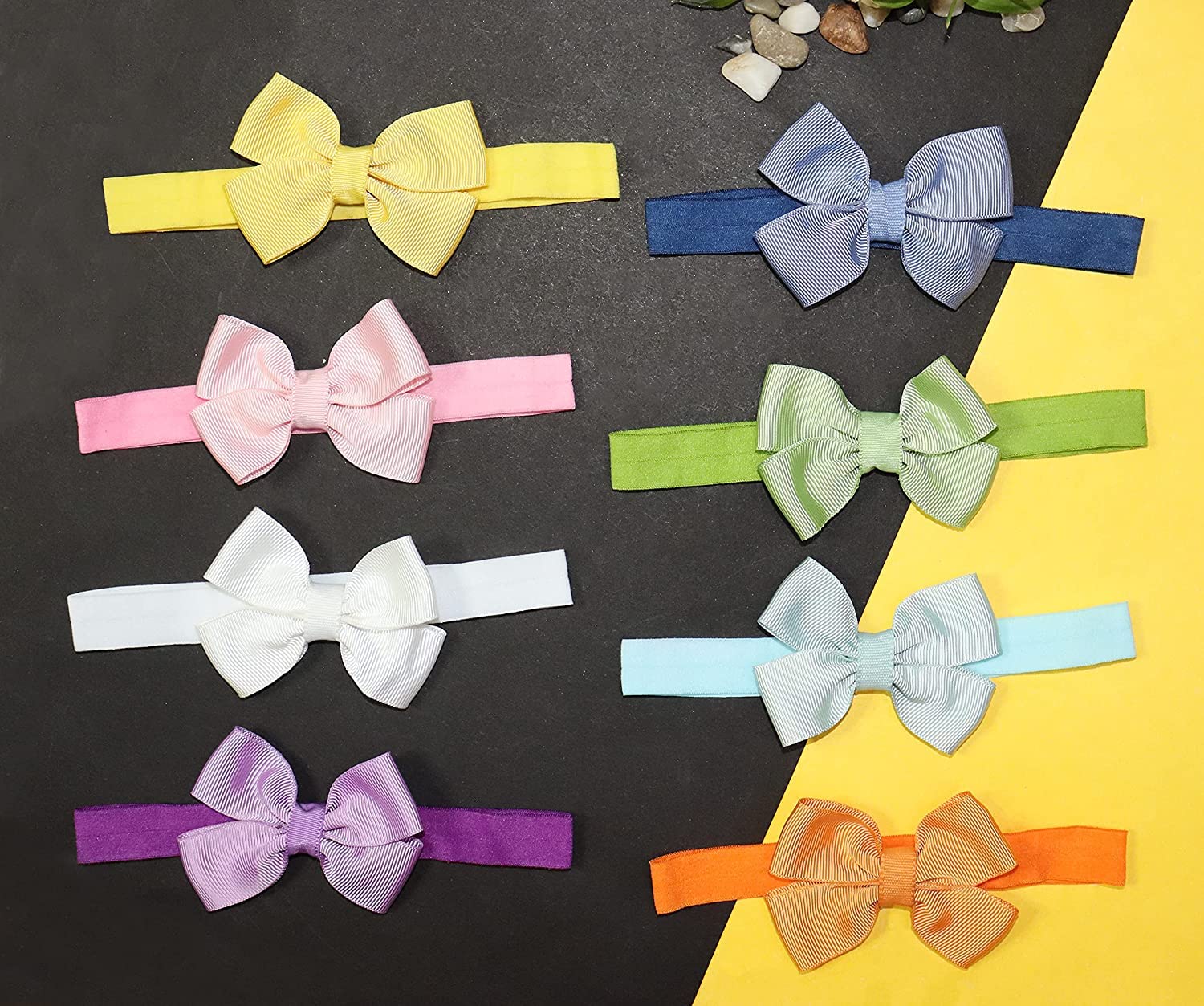 STYLEDOSE 10pc Grosgrain Ribbon Lace Head Band For Girls, Hairbands, Ribbon Boutique, Elastic Bow Bowknot for Kids Girls Infant Toddler (Bow Desgin-1) 3