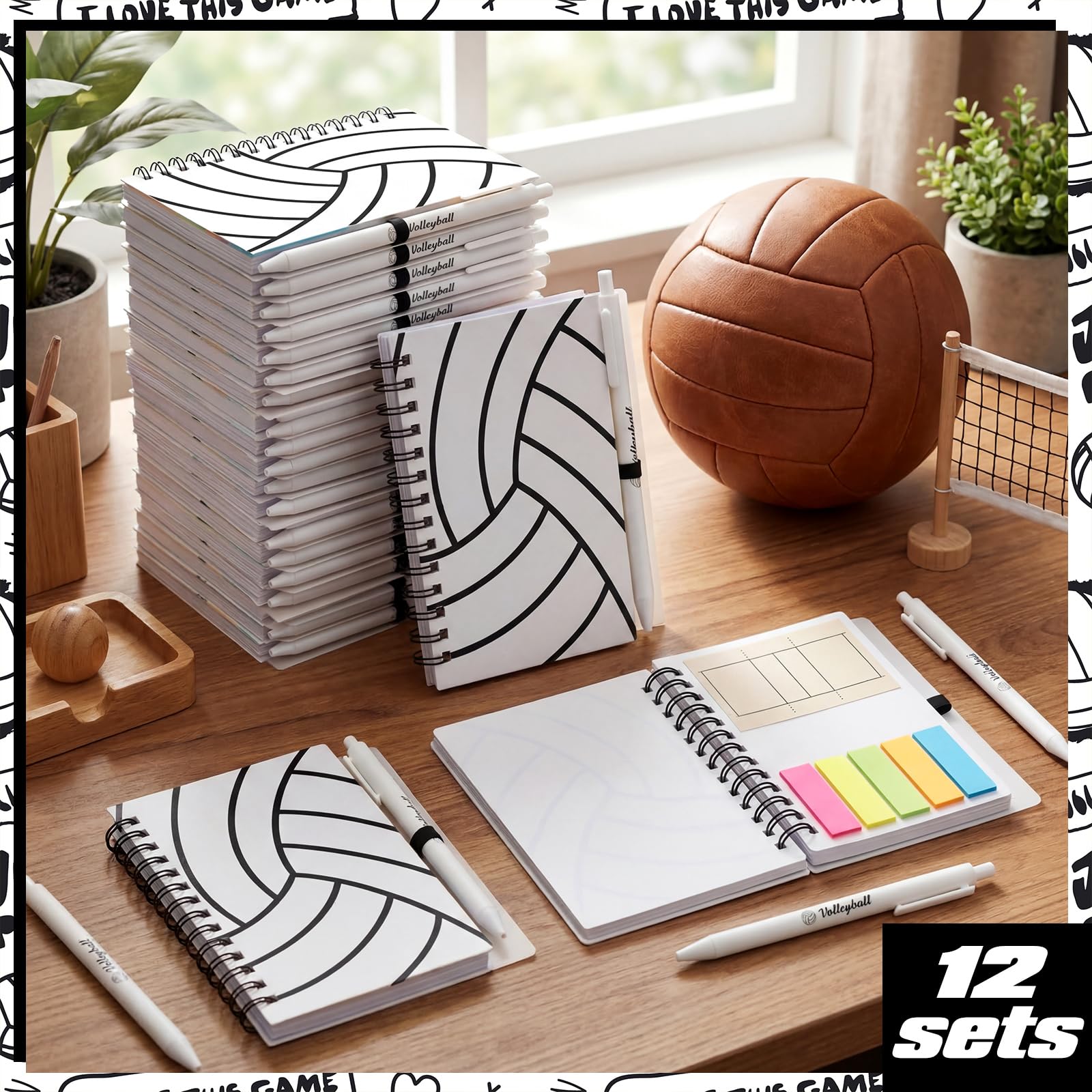 Resurhang Volleyball-Notizbuch, Geschenke, Volleyball-Spiralnotizbuch, Kugelschreiber für Coaching-Zubehör, Trainer-Geschenke, Team-Party-Spieler, Sportliebhaber, Partyzubehör, 12 Sets