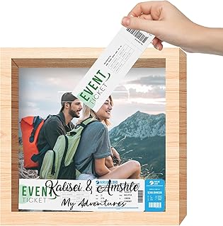 Personalised Travel Adventure Archive Shadow Box with Name Photo Custom Concert Travel Ticket Stub Memory Shadow Keepsake Box with Slots (A-2)