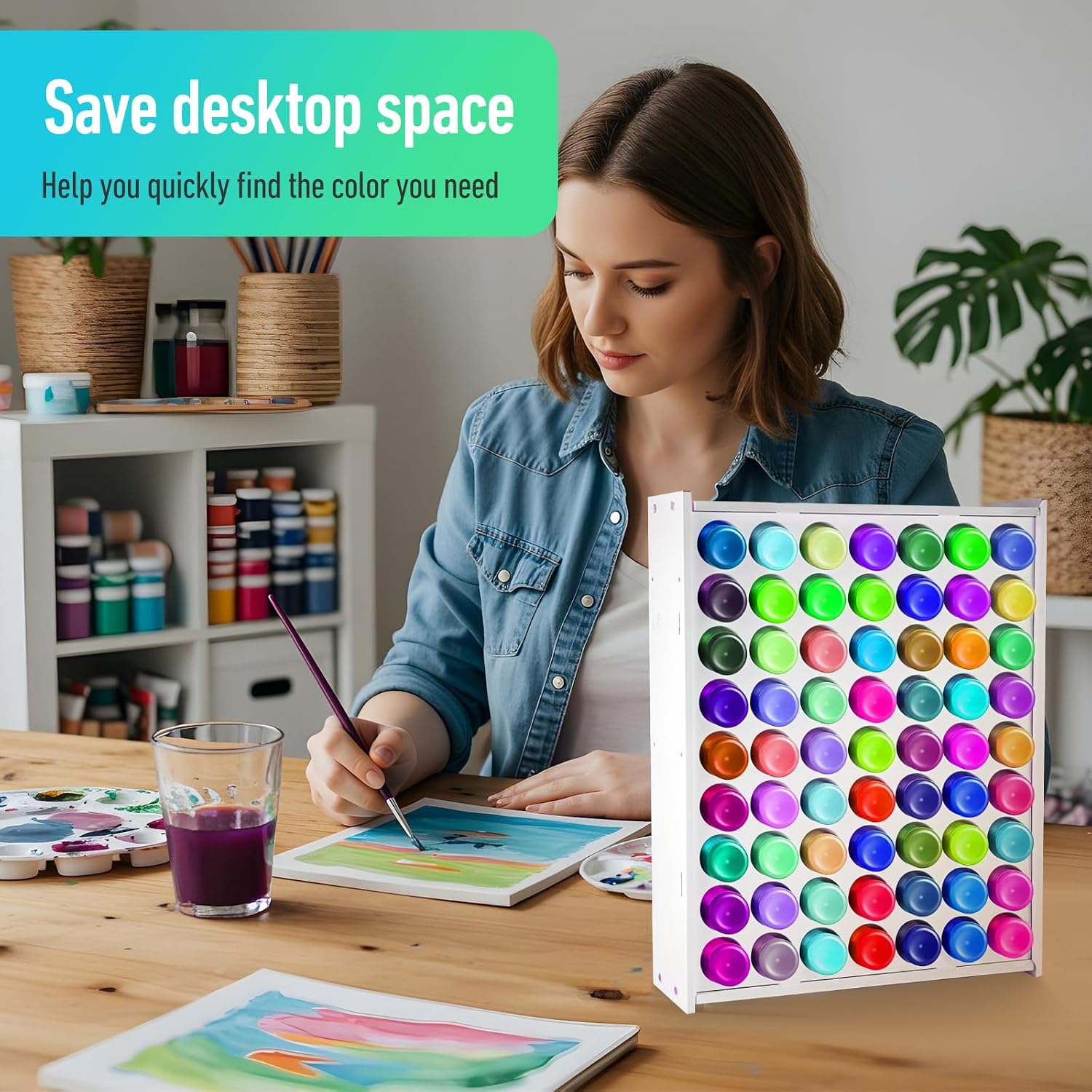 Mekueeex Minimalist 63 Holes Craft Paint Storage Organizer, Thick PVC Wall Mounted Holder, White