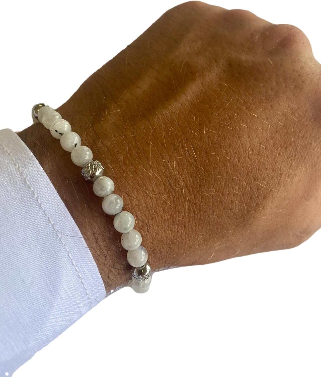 10:10 Beaded Bracelet for Men and Women – Natural MoonStones Gemstones and Stainless Steel – Adjustable & Durable & Elegant – Made in Italy - Image 5