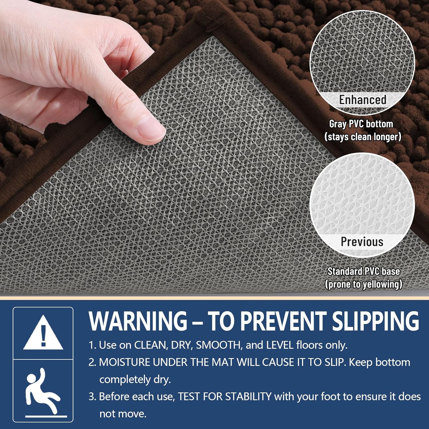 Arotive Luxury Chenille Bathroom Rug Mat, Extra Soft Thick Absorbent Shaggy Bath Rugs, Non-Slip Machine Wash Dry, Plush Bath Mats for Bathroom, Shower and Tub, 30x20, Brown - Image 5