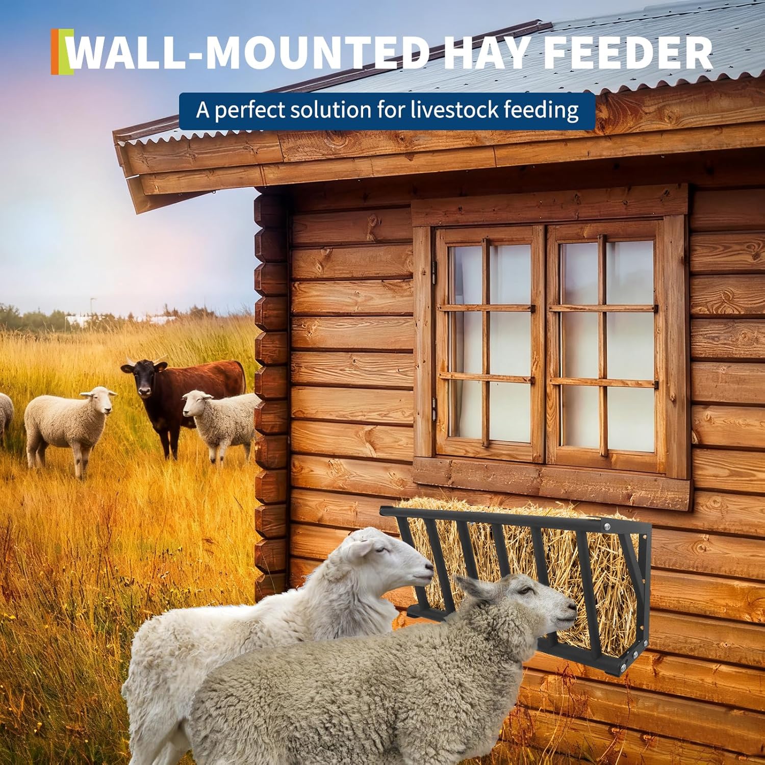 Hay Feeder for Horses, 27'' Long Goat Hay Rack with 16 Gallon Large Capacity, Heavy Duty Steel Wall Mounted Feeder Rack for Horses, Goats, Sheep, Indoor Outdoor Uses in Stable and Farm