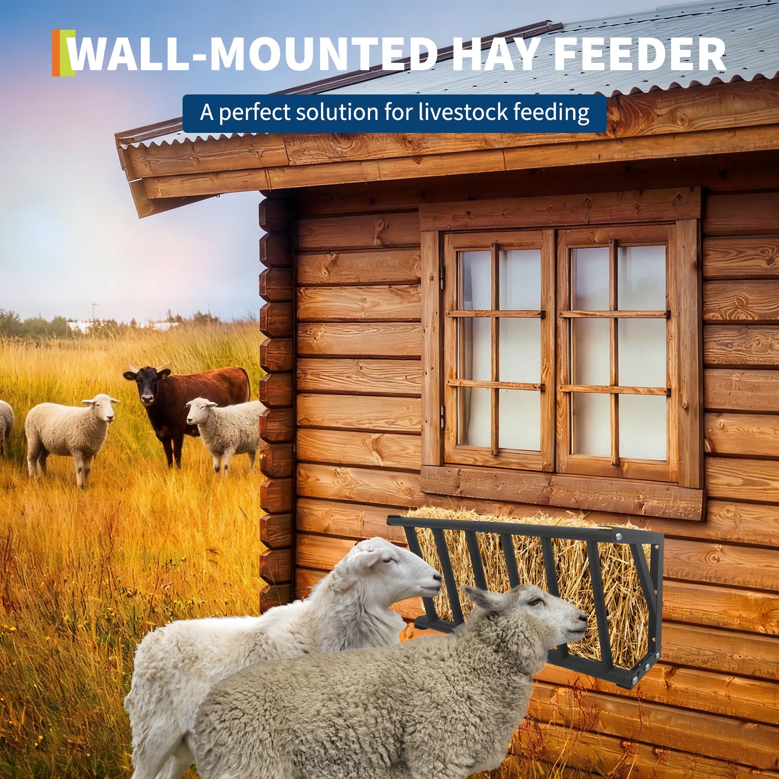 Râtelier à foin panneau décoratif en acier robuste – Mangeoire grand capacité, installation facile, résistant à la rouille – Pour chevaux, chèvres, moutons – Idéal écuries, paddocks, fermes –