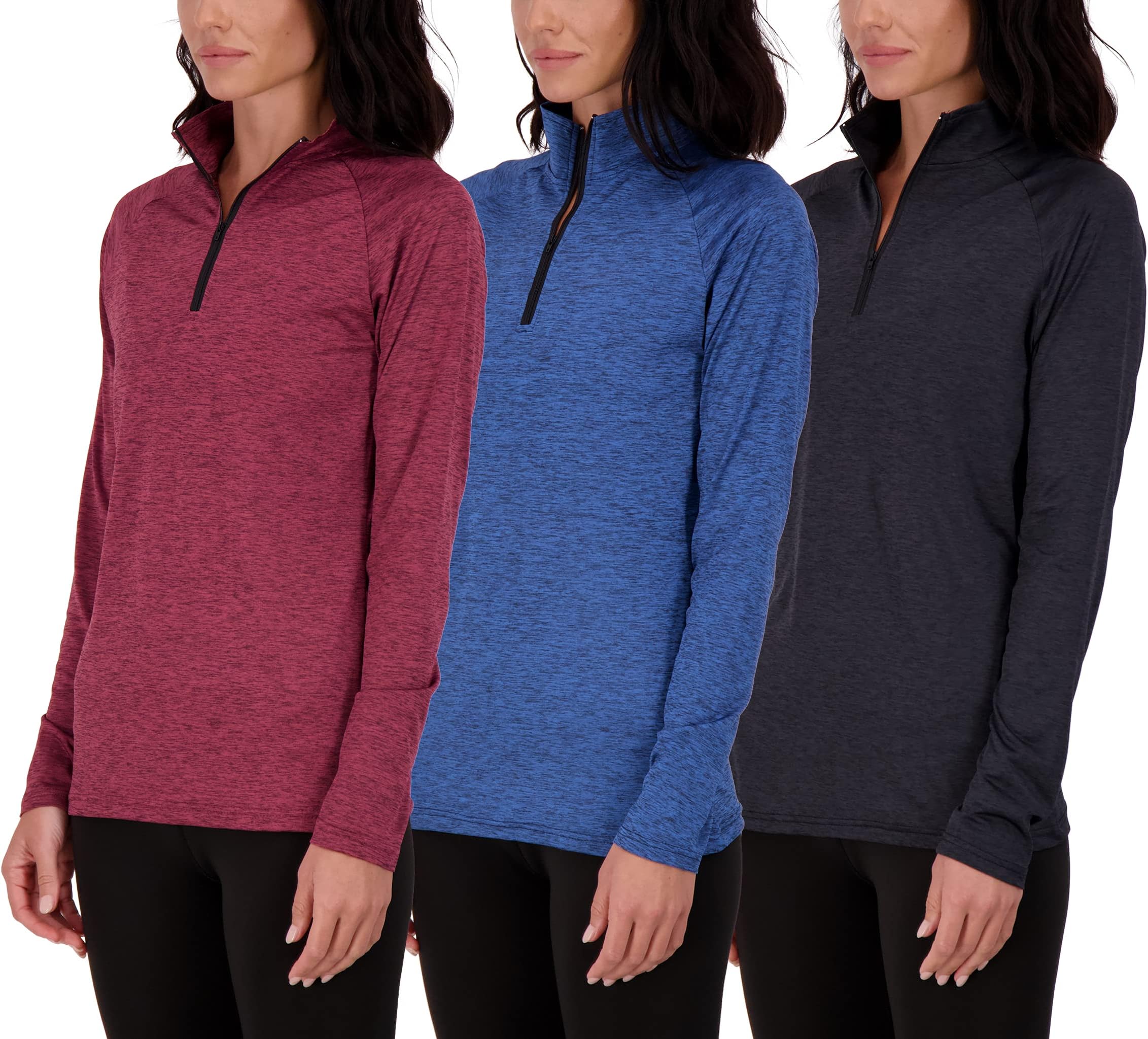 Real Essentials3 Pack: Womens Dry-Fit Long Sleeve Quarter Zip & Full Zip Up Hoodie Workout Jacket (Available in Plus)