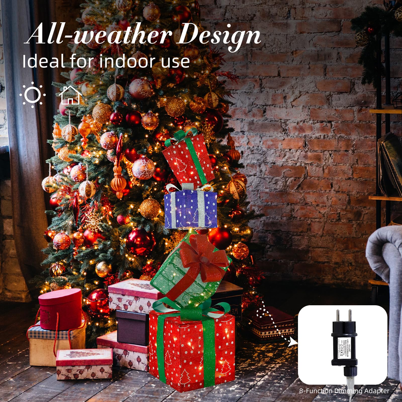 CCLIFE Juego de 4 Cajas de Regalo Con Luz LED Para Navidad - Decoración Iluminada Para Árbol y Hogar CushHom