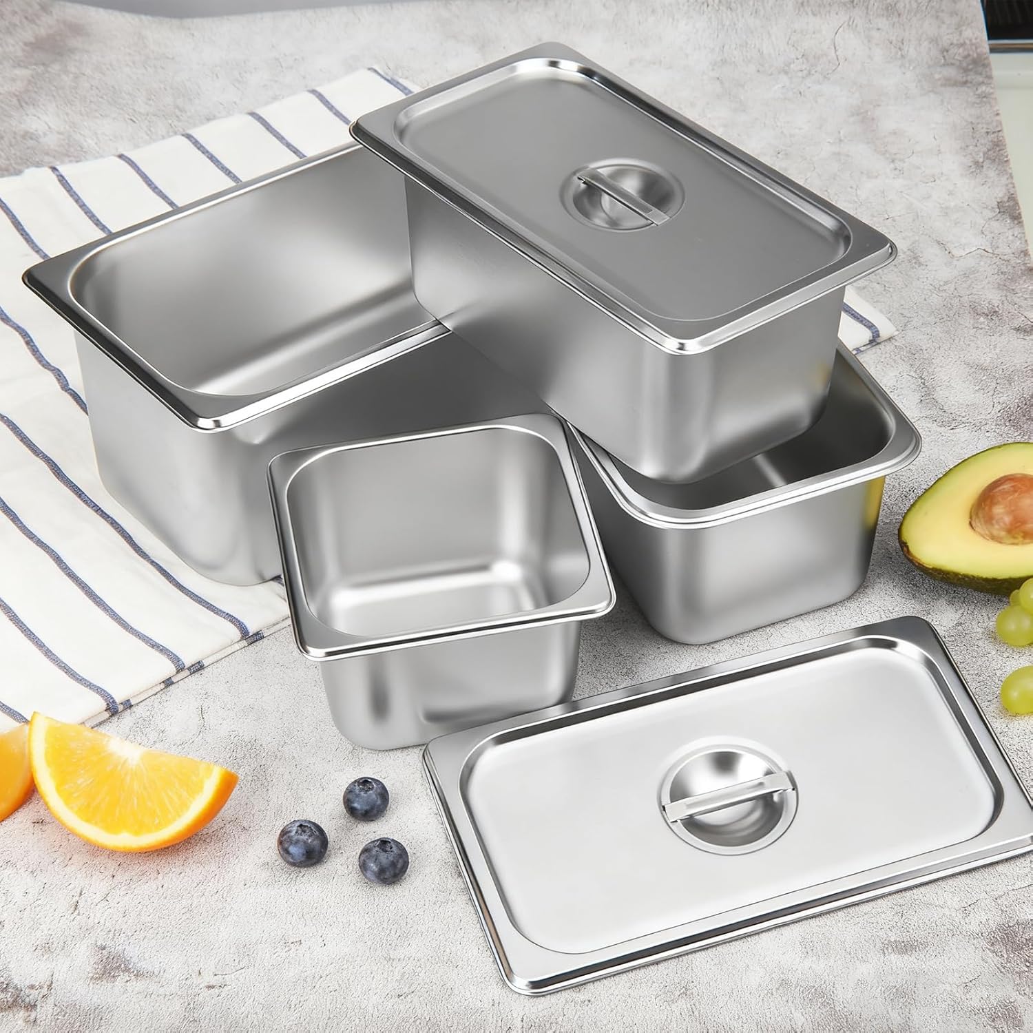 4 Pack Hotel Pans with Lid, 1/3 Size Steam Table Pan Set for Food, 6 Inch Deep Commercial Catering Pan Stainless Steel Table Steam Pans for Hotel, Buffet, Restaurant and Party - Image 7