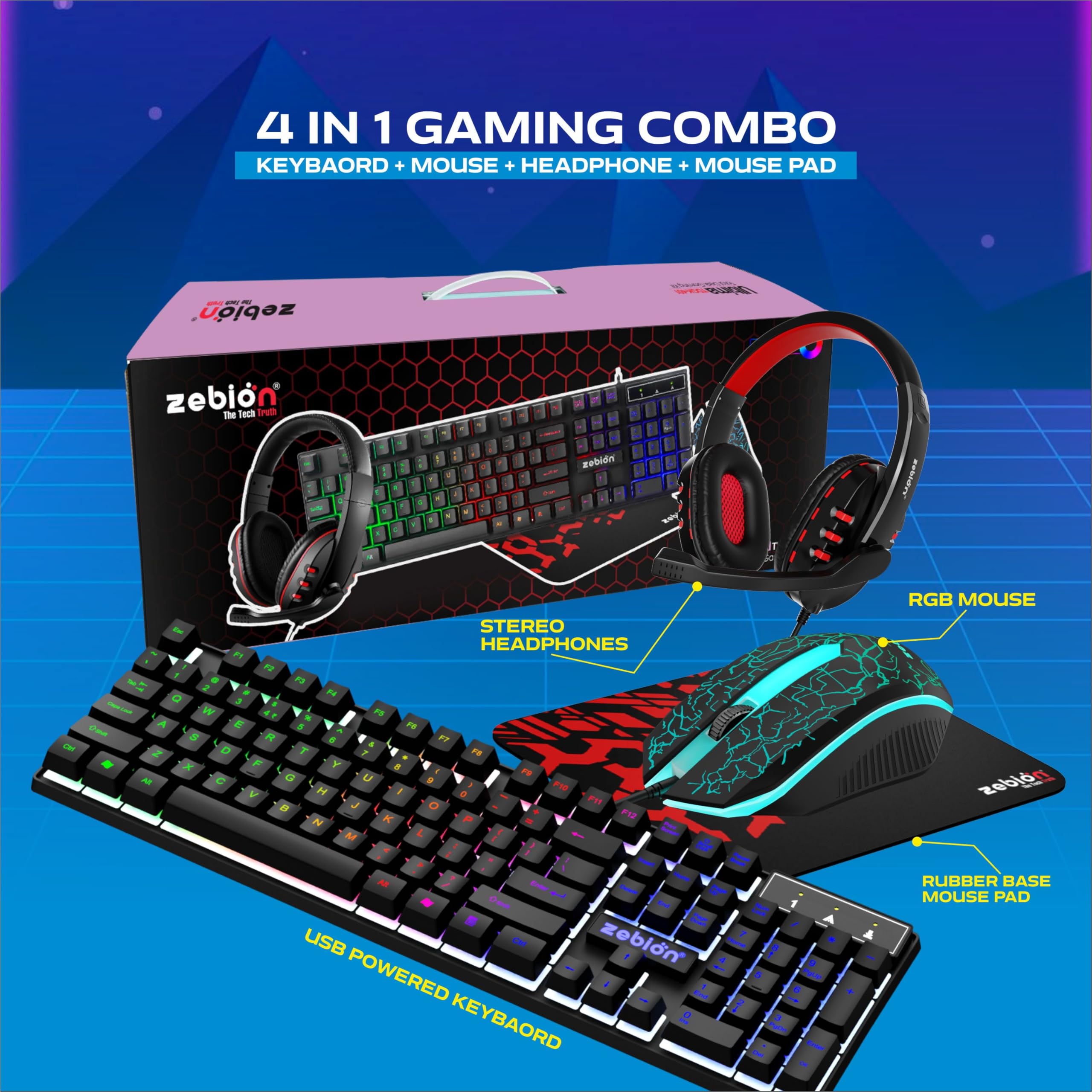 Amazon.in: Buy Zebion TDGK 401 RGB 4 in 1 Gaming Combo Set of
