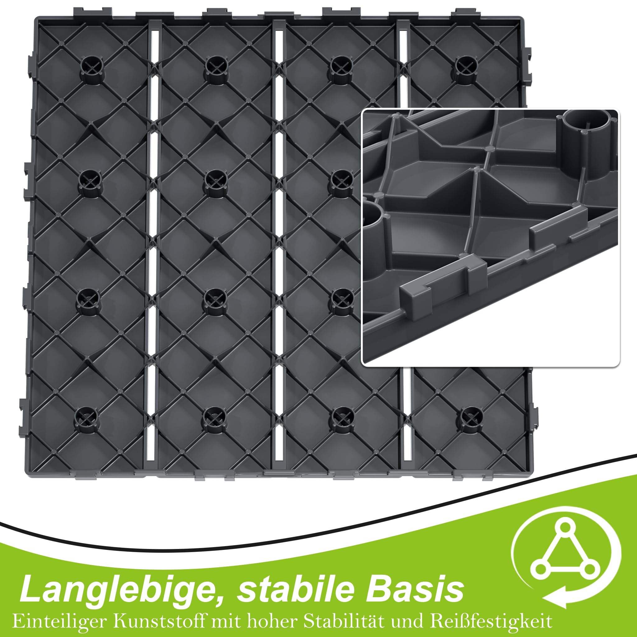 XMTECH Klickfliesen 30x30cm Terrassenfliesen 2m² Anthrazit Typ A PE Fliesen