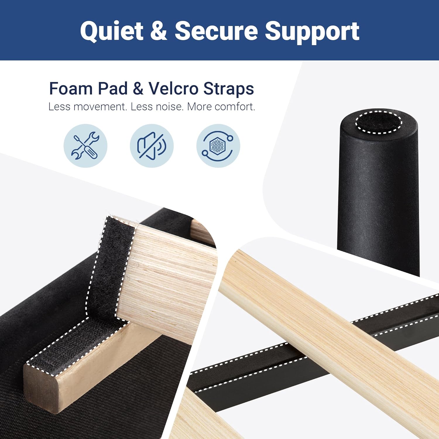 Allewie Queen Size Bed Frame with Adjustable Velvet Upholstered Headboard, Rivet-Style Nailhead Trim Detail Platform Bed Frame, Wooden Slat Support, No Box Spring Needed, Easy Assembly, Black