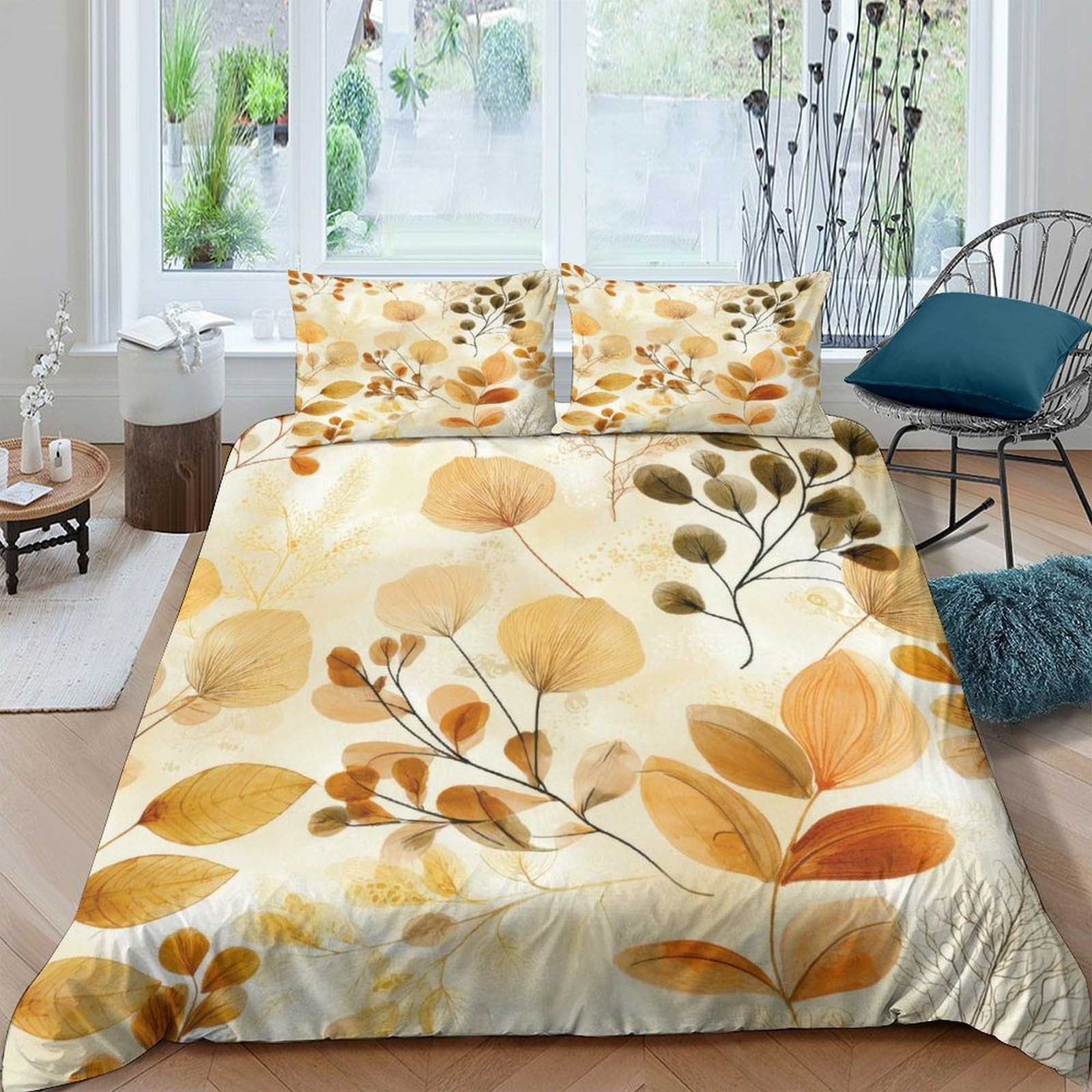 Ctjqhvkz Style-7 3D Printed Autumn Leaves Fitted Sheet Microfiber Soft Breathable Botanical Bed Cover For Bedroom Guest Room Decor Single（135X200cm）