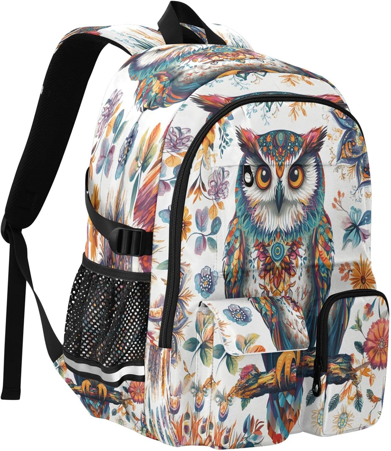 Student Laptop Backpack, Ethnic Mandala Boho Animal Owl 30L Travel Daypack for Teens College, Casual School Shoulder Bag for Women Men Boys Girls, Fits 14 inch Laptop image 2