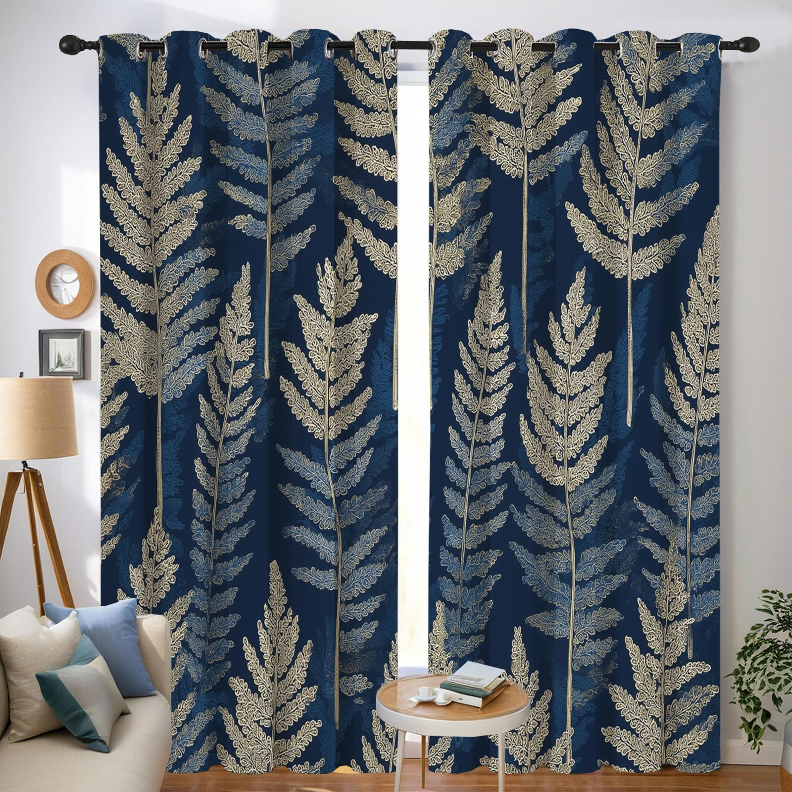 Beige Pianta Di Foglie Di Felce Tende per finestre,Arte Della Moda Casa Arredamento Elemento Distintivo Due Pannelli Set,per camera da letto e salotto,132x160cm(Larghezza x Altezza)