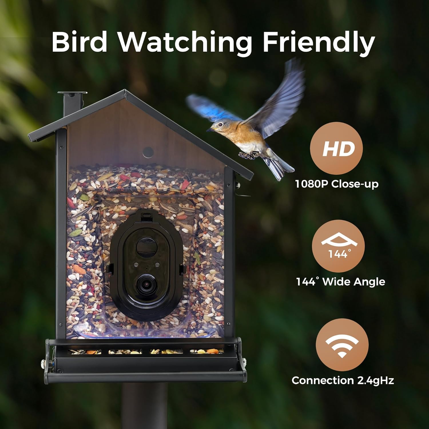 TT Nature Upgrade Squirrel-Proof Bird Feeder with Camera, Solar Powered, Smart AI Bird Species Recognition, Instant Notification, CCPA Data Security, Bamboo 3.2L Large Capacity, Ideal Gift - Image 6