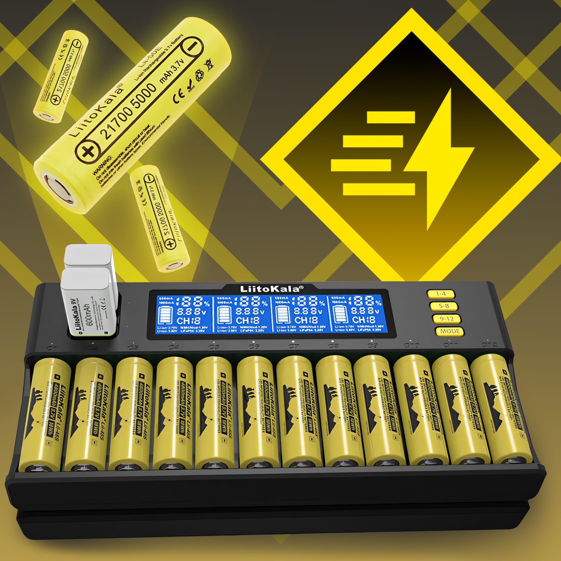 Retoo Battery Charger for AA, AAA, 9 V NI-MH/NI-CD, Li-ion 3.70 V/3.80