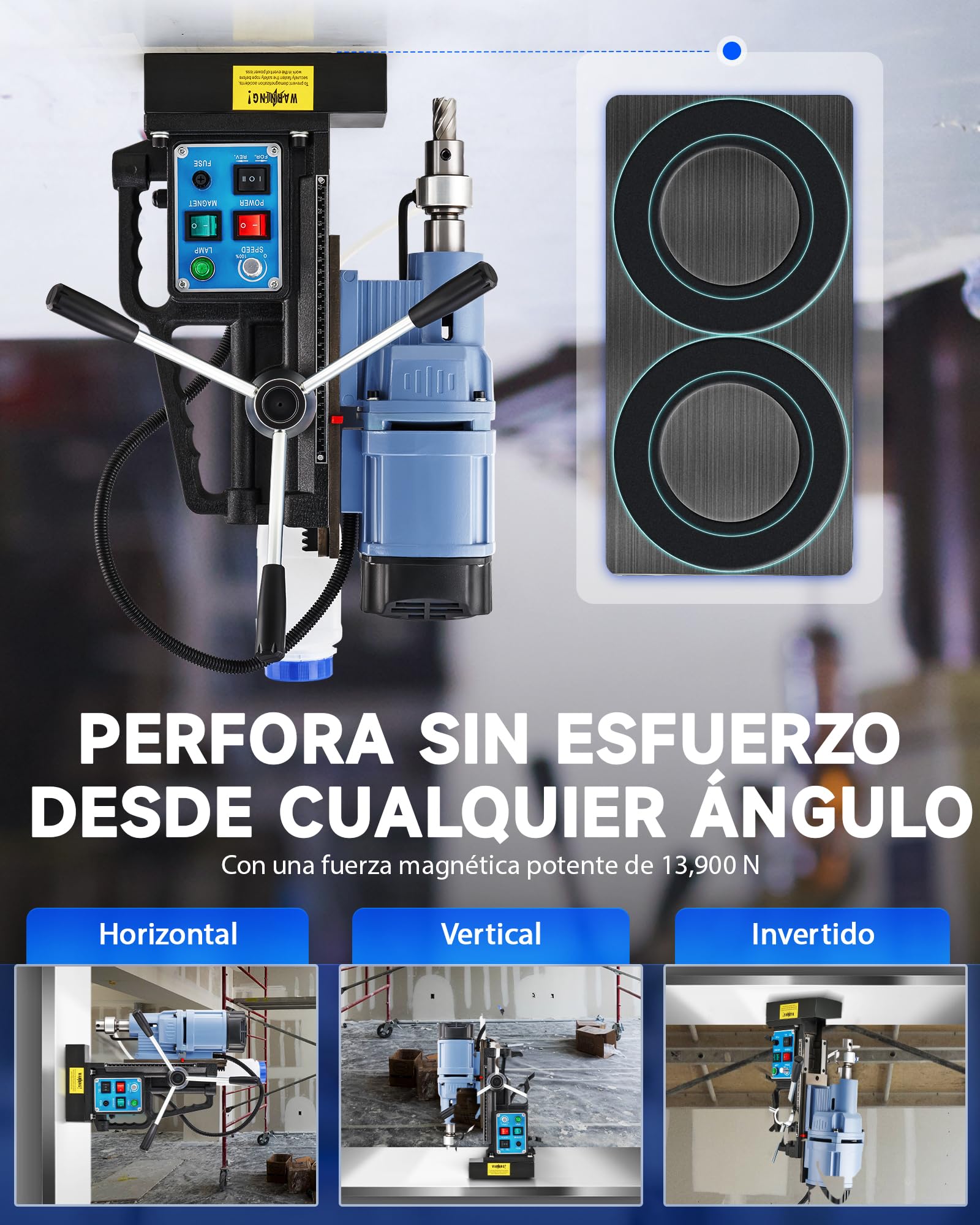 ZELCAN 1950W Taladro Magnético con 11 Brocas, Taladro Magnetico Profesional con Fuerza de 13900N, Diámetro Máx. 50 mm, 650 rpm, Control de Velocidad Continua y Reversa para Superficies Metálicas
