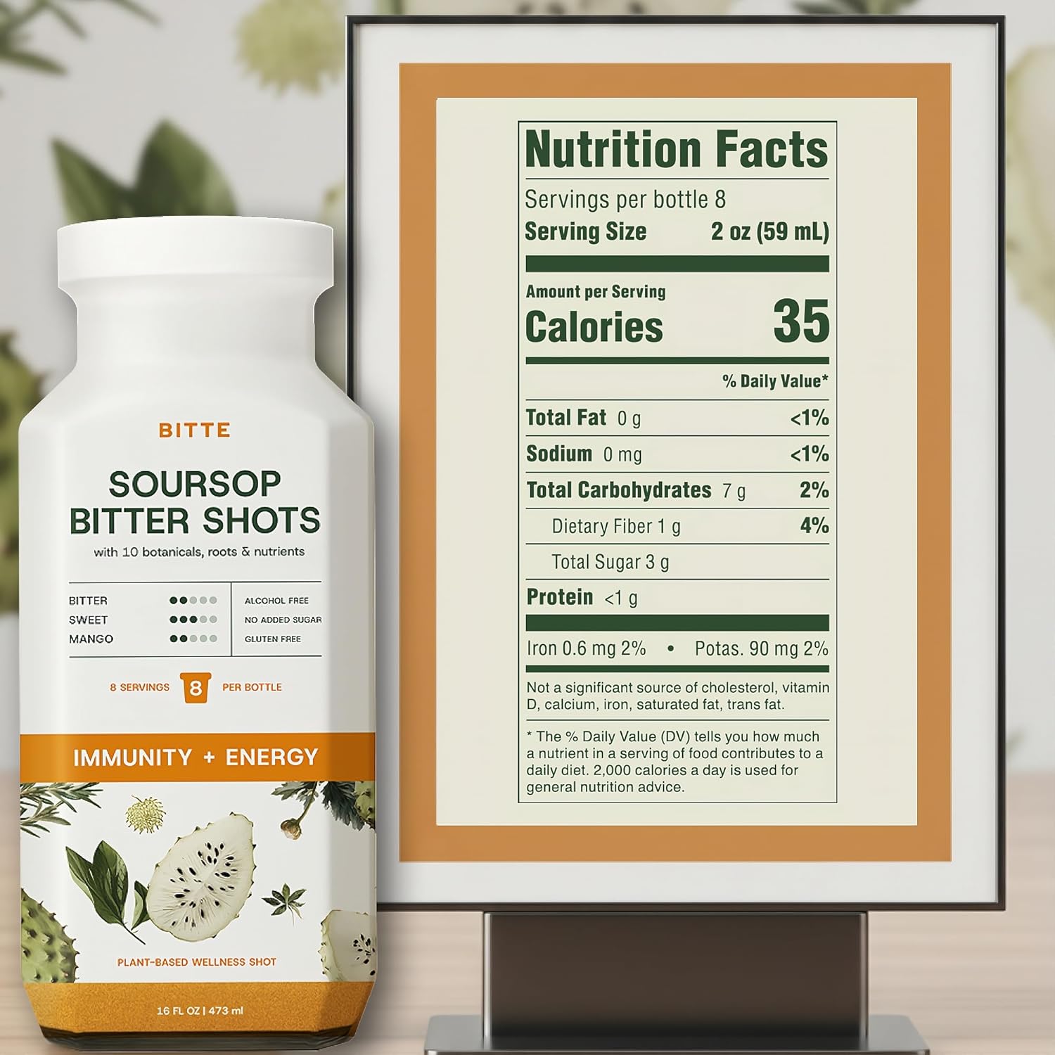 BITTE Soursop Bitters Liquid – Immune + Energy Shots – 3 Pack Ready to Drink Mango Soursop Juice with Zinc, Ginseng, Guarana & Turmeric – for Herbal Drink & Juice Lovers – 48 fl oz Total (24 Servings)