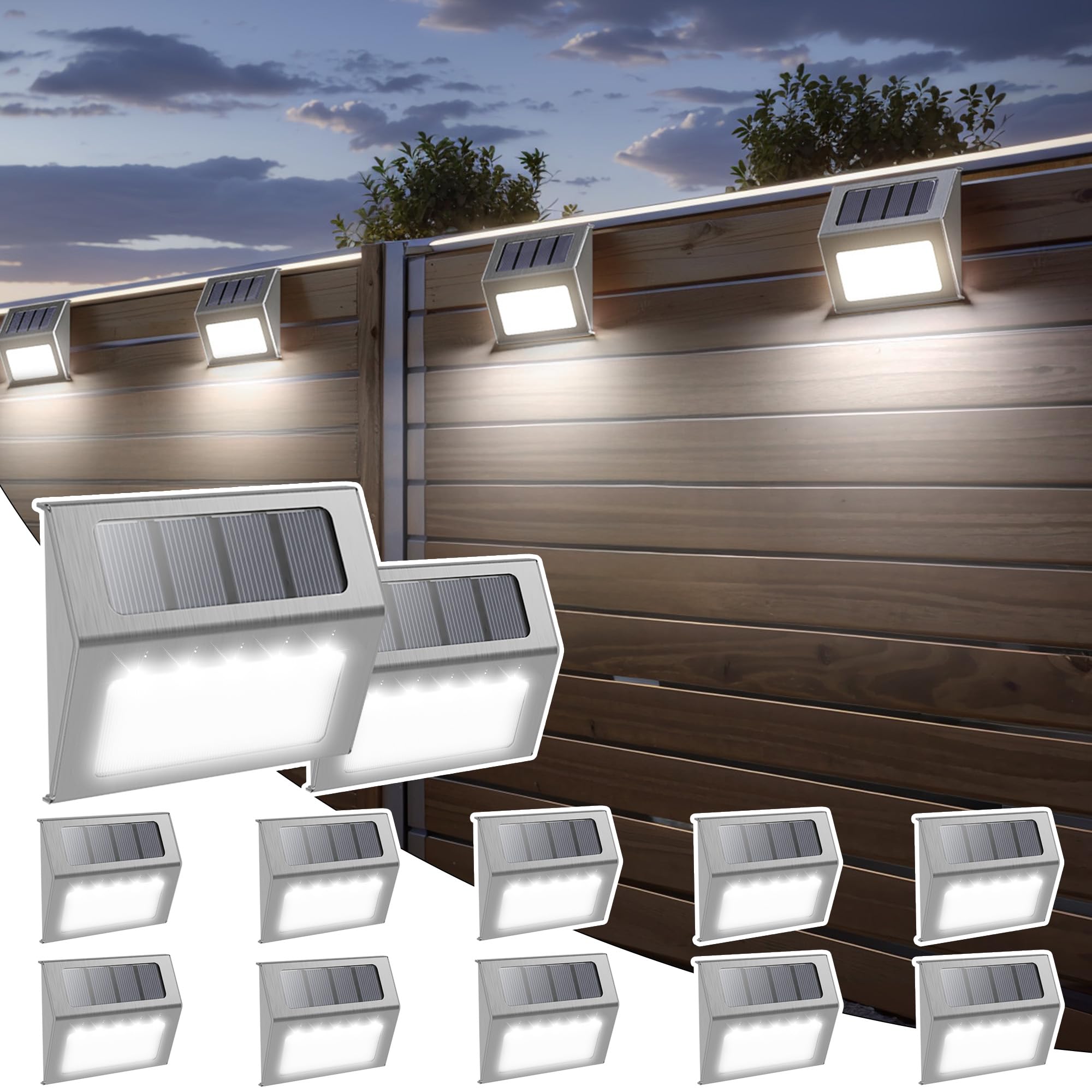 Otdair Solar Lights Outdoor Waterproof, Solar Fence Lights Auto On/Off, Bright LED Outdoor Lighting for Fence, Patio, Deck, Garden, Pathway