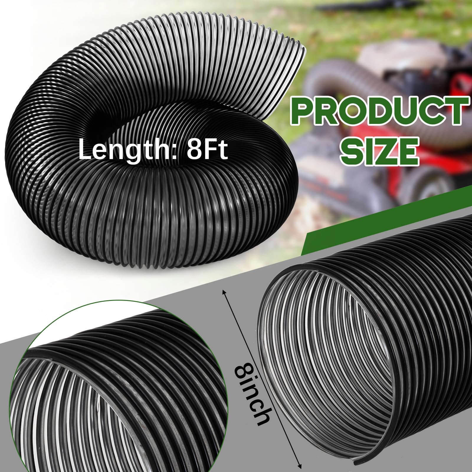 Pangda Manguera flexible de poliuretano para aspiradora de 20,3 cm, para recoger hierba, colección de hojas, 8 pies, se adapta a la mayoría de marcas