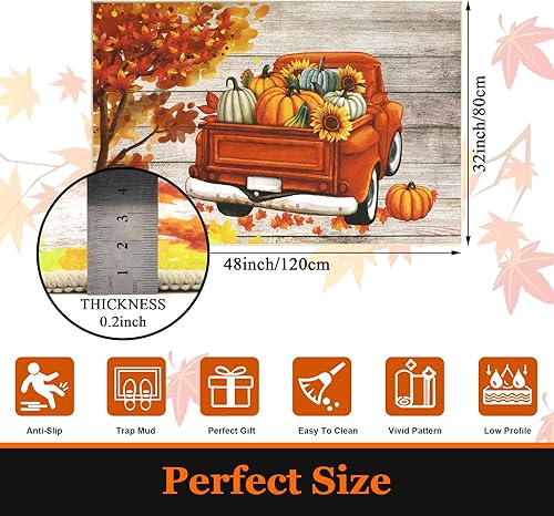 Miniatura 3 de U'Artlines Tapete para puerta delantera de otoño, 32 x 48 pulgadas, vintage, resistente a la suciedad, antideslizante, de perfil bajo, lavable,