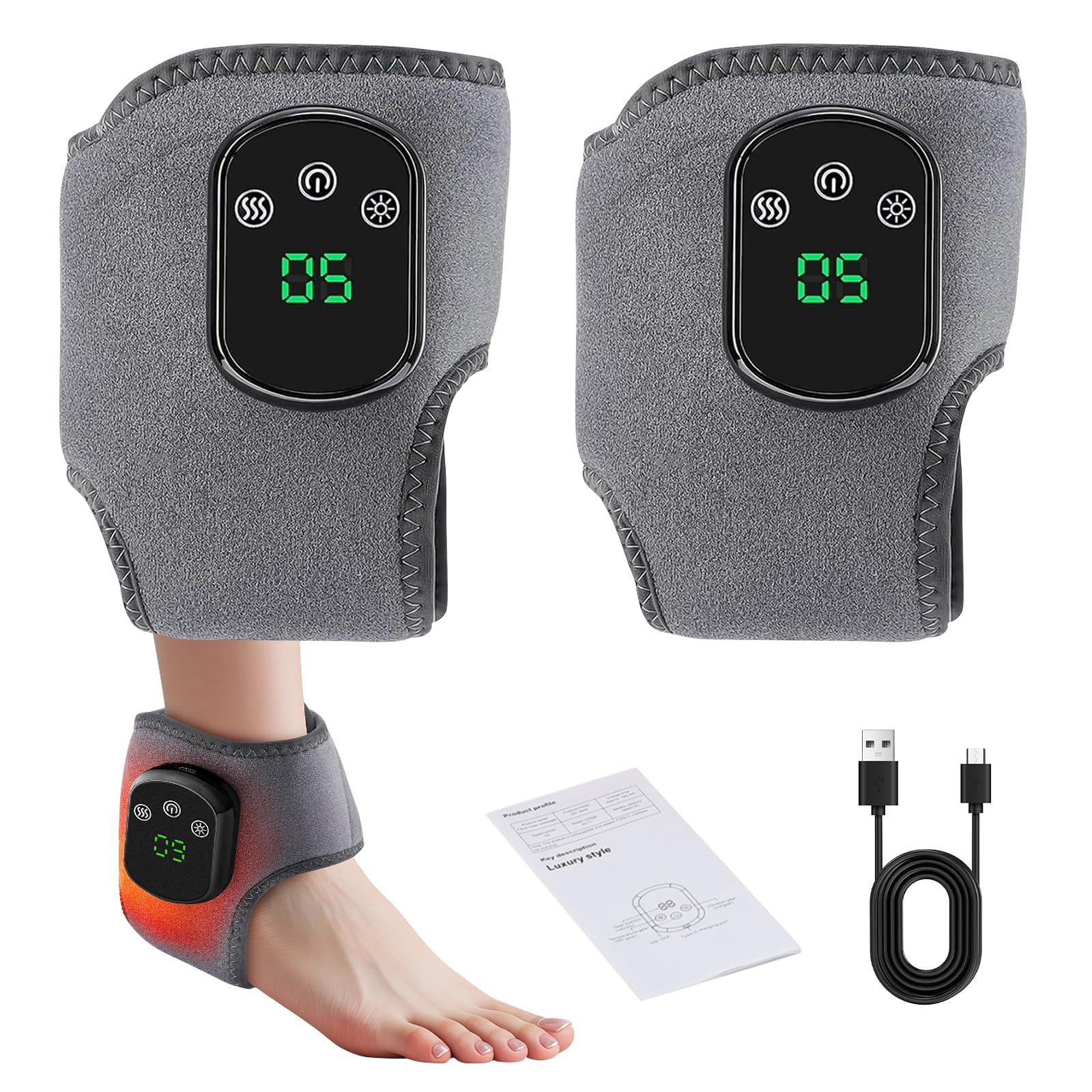 2er-Pack 3-in-1 Tragbares Kabelloses Fußmassagegerät – Für Füße & Knöchel, mit Wärme & Vibration, Geschenk für Männer & Frauen