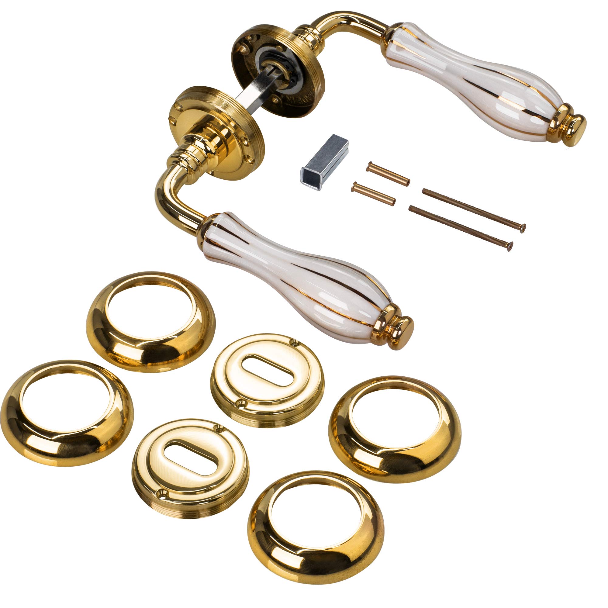 Gedotec GLORY-R - Maniglia per porte interne, porte in legno, ottone lucido, porcellana, BB – barba, 1 pezzo con materiale di fissaggio incluso