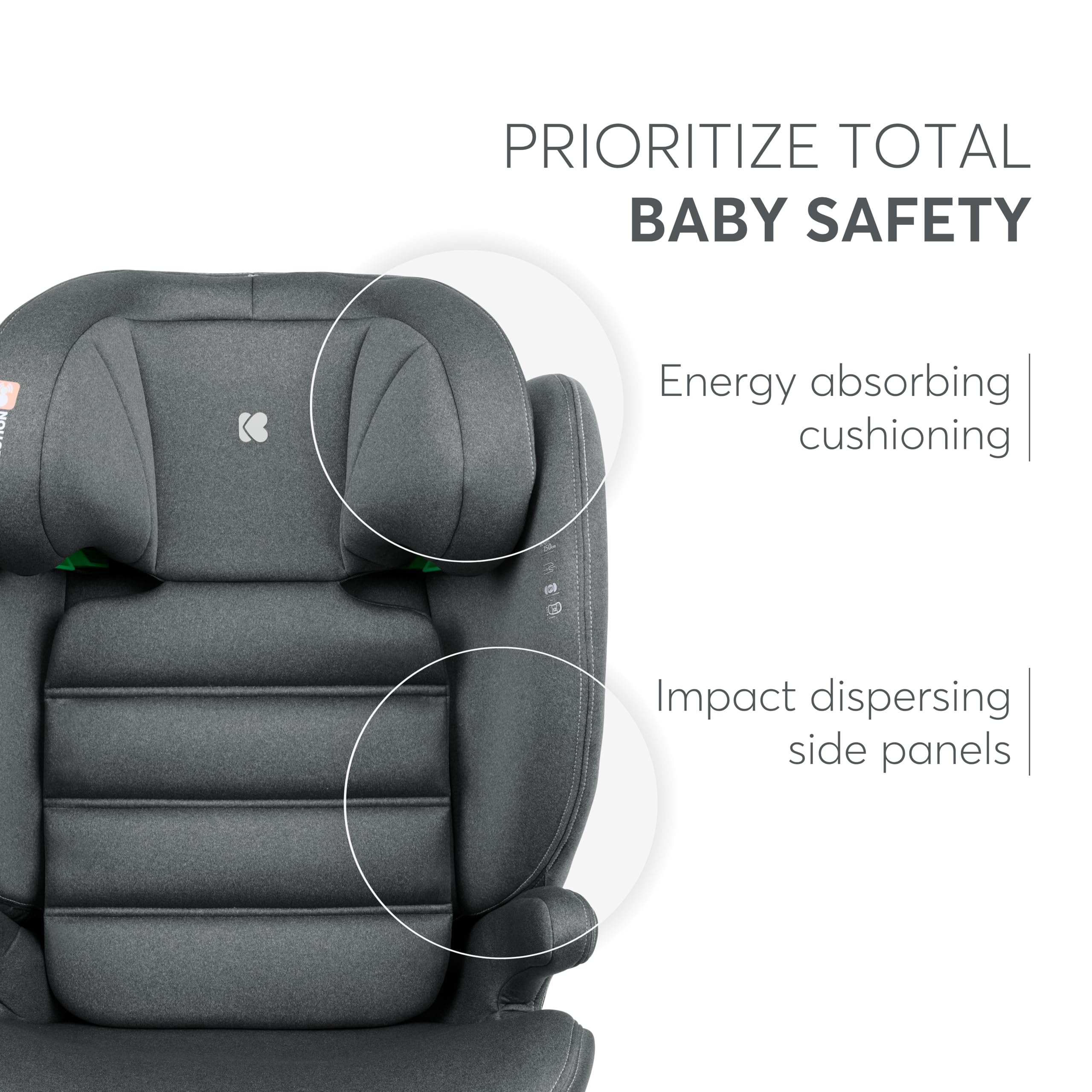 KikkaBoo Fotelik Samochodowy i-TRACK i-Size 100–150 cm, Grupa 2/3 ISOFIX, dla Dzieci 3,5–12 Lat (15–36 kg), System Ochrony Bocznej SPS, Zagłówek Regulowany w 12 Pozycjach, Szary