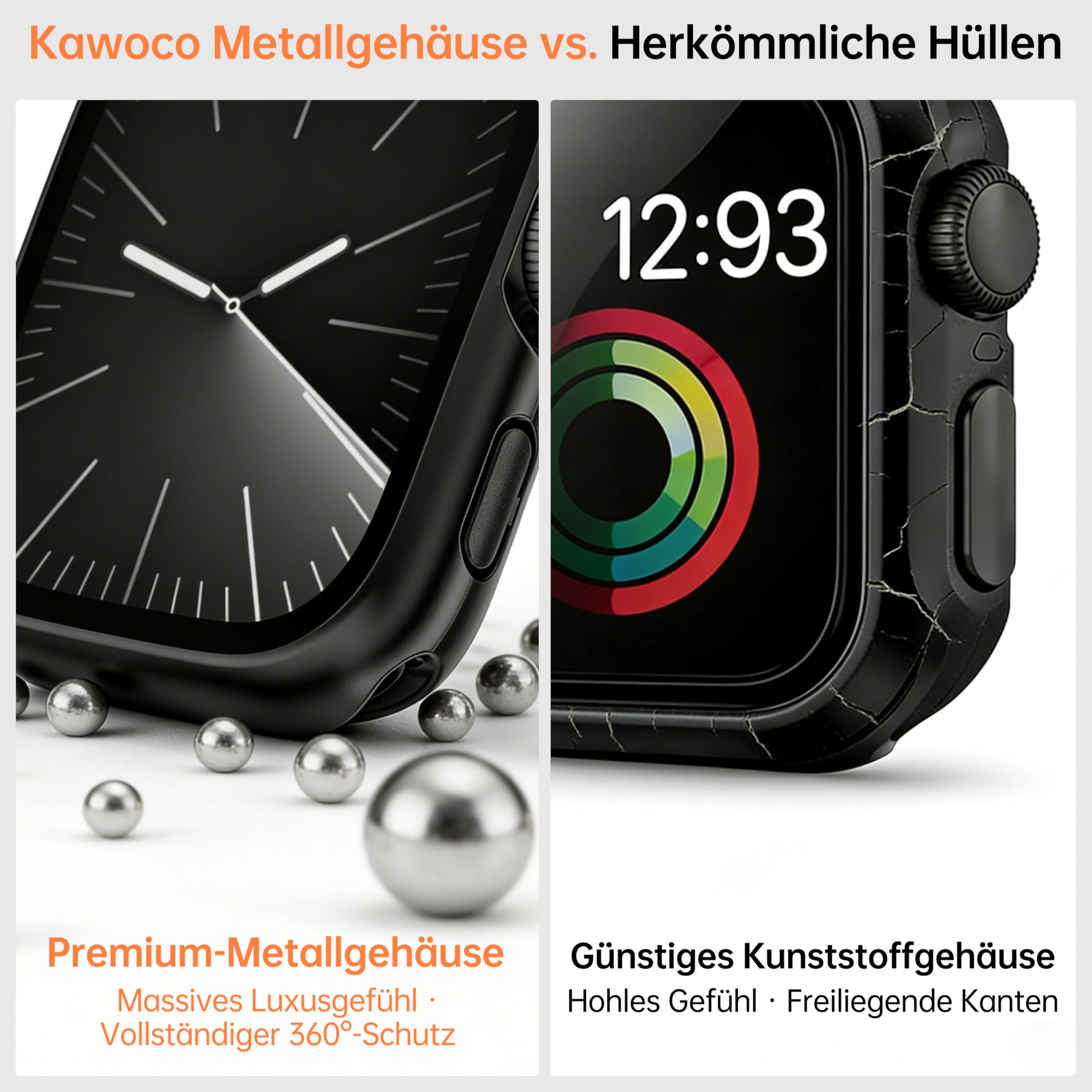 2 in 1 Metall Hülle für Apple Watch Series 11/10 46mm, Rundumschutz mit Metallrückseite,Mit eingebauter gehärteter Glass Schutzfolie für iwatch 46mm, Schwarz