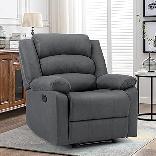 ANJ Fabric Recliner Chair with Overstuffed Arms and Back, Comfy Grey Manual Recliner for Adults, Living Room Single Sofa - Buy now