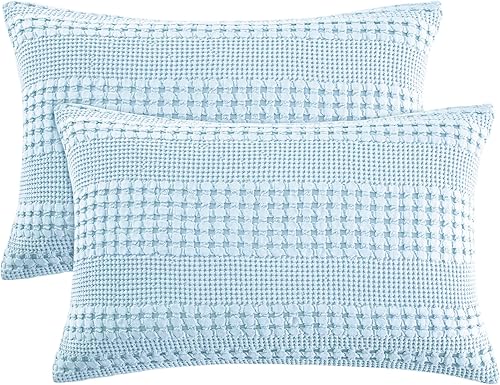 Miniatura 7 de PHF Juego de 2 fundas de almohada de 26 x 26 pulgadas de tejido de gofre de 100 % algodón, para decoración elegante del hogar, sin relleno, fundas