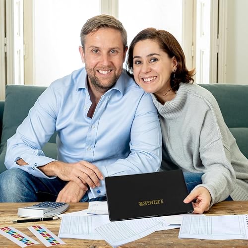 Miniatura 5 de Skyygemm Carpeta de anillas con 200 hojas de libro mayor de 5 x 8.5 pulgadas, pestañas pequeñas de índice para contabilidad, negocios con columnas