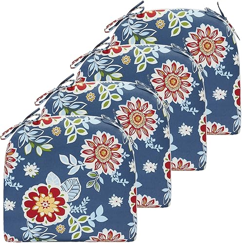 JMGBird Juego de 2 cojines para sillas de exterior, cojines de patio de 16 x 17 pulgadas de ancho con lazos, almohadillas para sillas de exterior