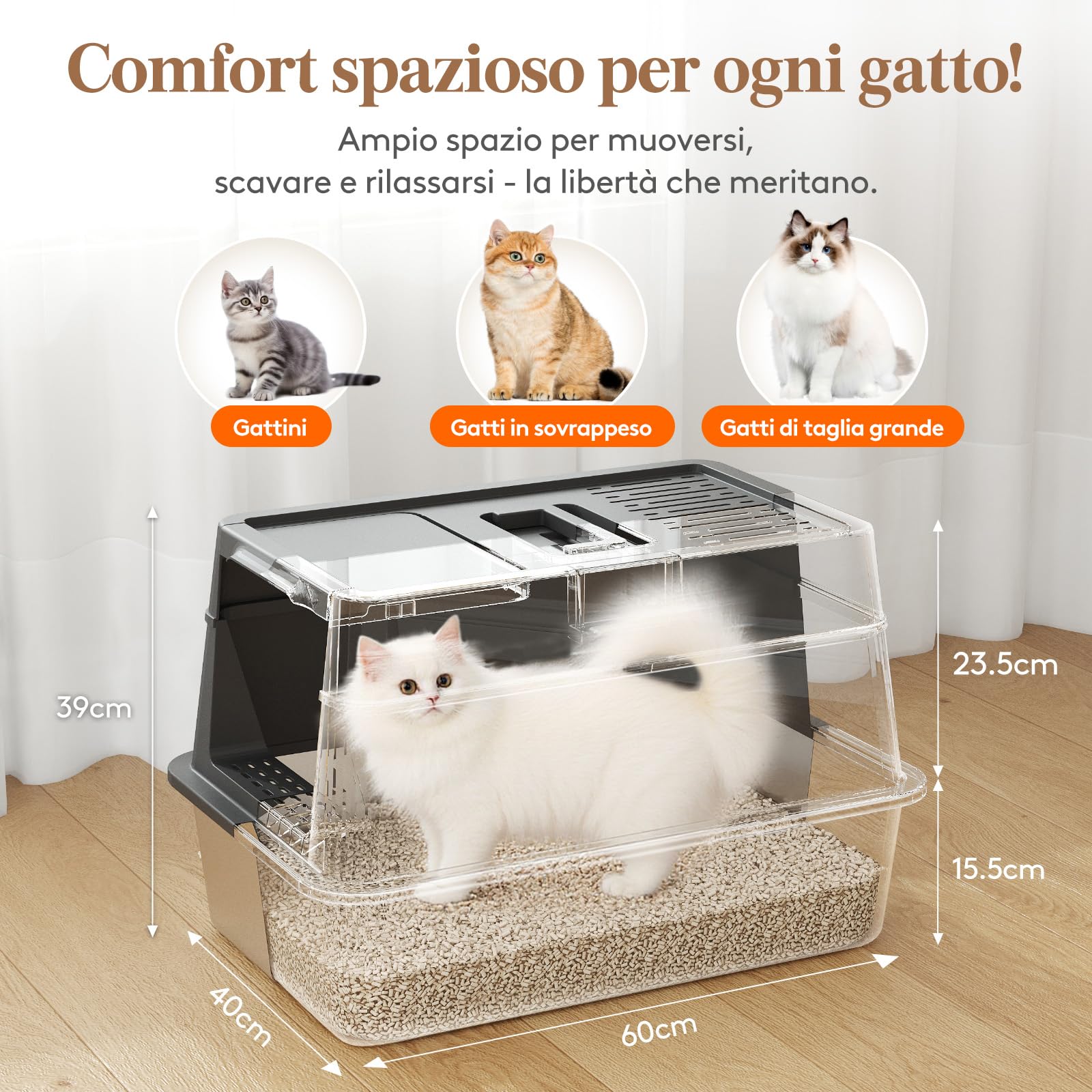Lifewit Lettiera in Acciaio Inox con Coperchio e Maniglia, Grande Lettiera Chiusa XXL per Gatti di Grossa Taglia, Lettiera in Metallo a Ingresso Frontale con Paletta e Pedale, Nero