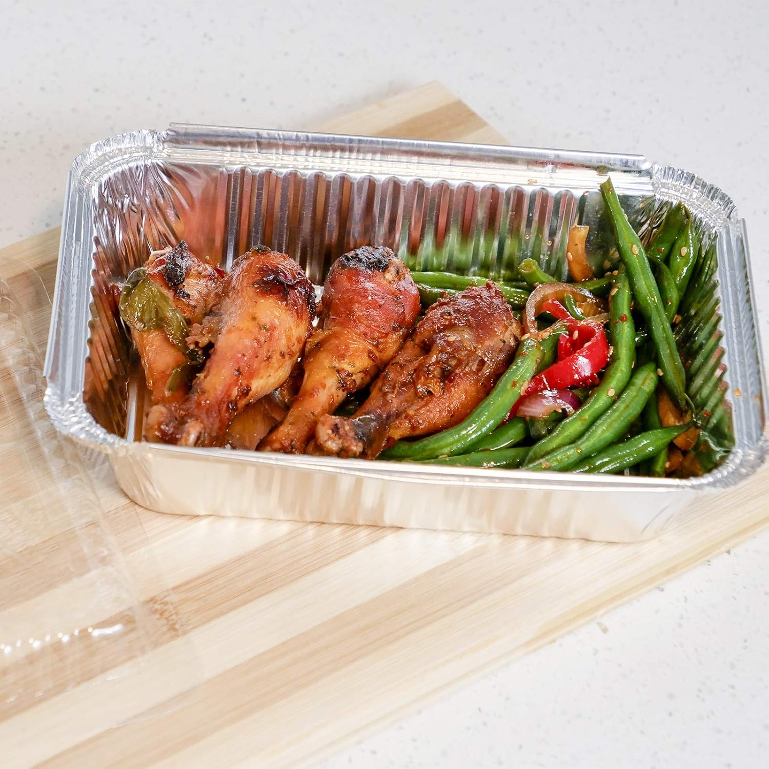 [50 Pack] 1.5LB Oblong Take Out Foil Baking Pans with Dome Lids Deep - 747 Aluminum Pan for Baking, Roasting, Potluck, Reheating, Catering, Party, BBQ, Baking by EcoQuality