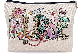 Nurse Leopard Floral Nursing Makeup Bag Make up Cosmetic Bag Small Zipper Pouch,Nurse Appreciation Gift,Nurses Week Gift,Nursing Gift,Nurse Graduate Gifts