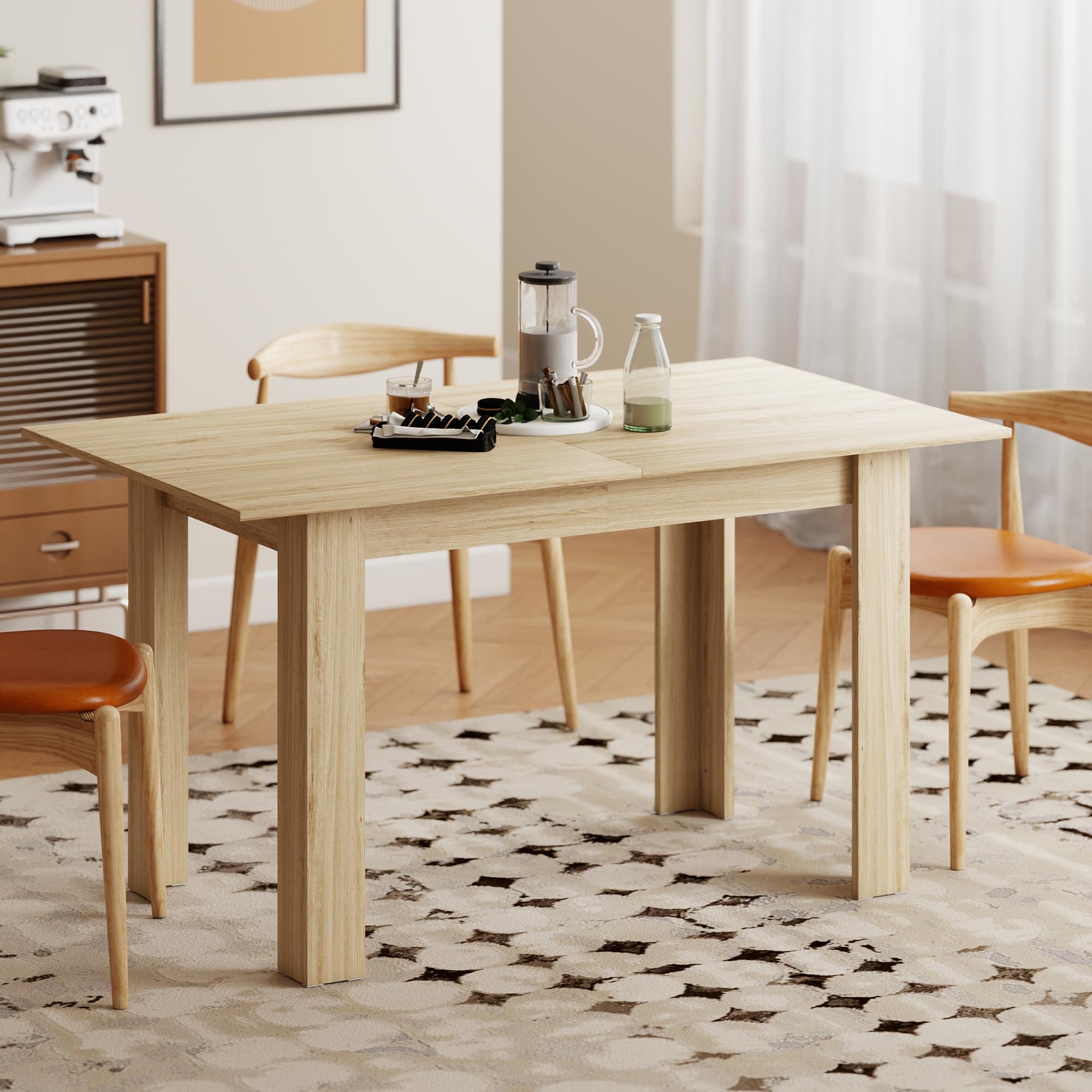 HOMCOM Table à Manger Extensible, Table de Cuisine rectangulaire, pour 6-8 Personnes, pour Petits espaces, Design Moderne, 140-180 x 80 cm, Effet Bois Naturel