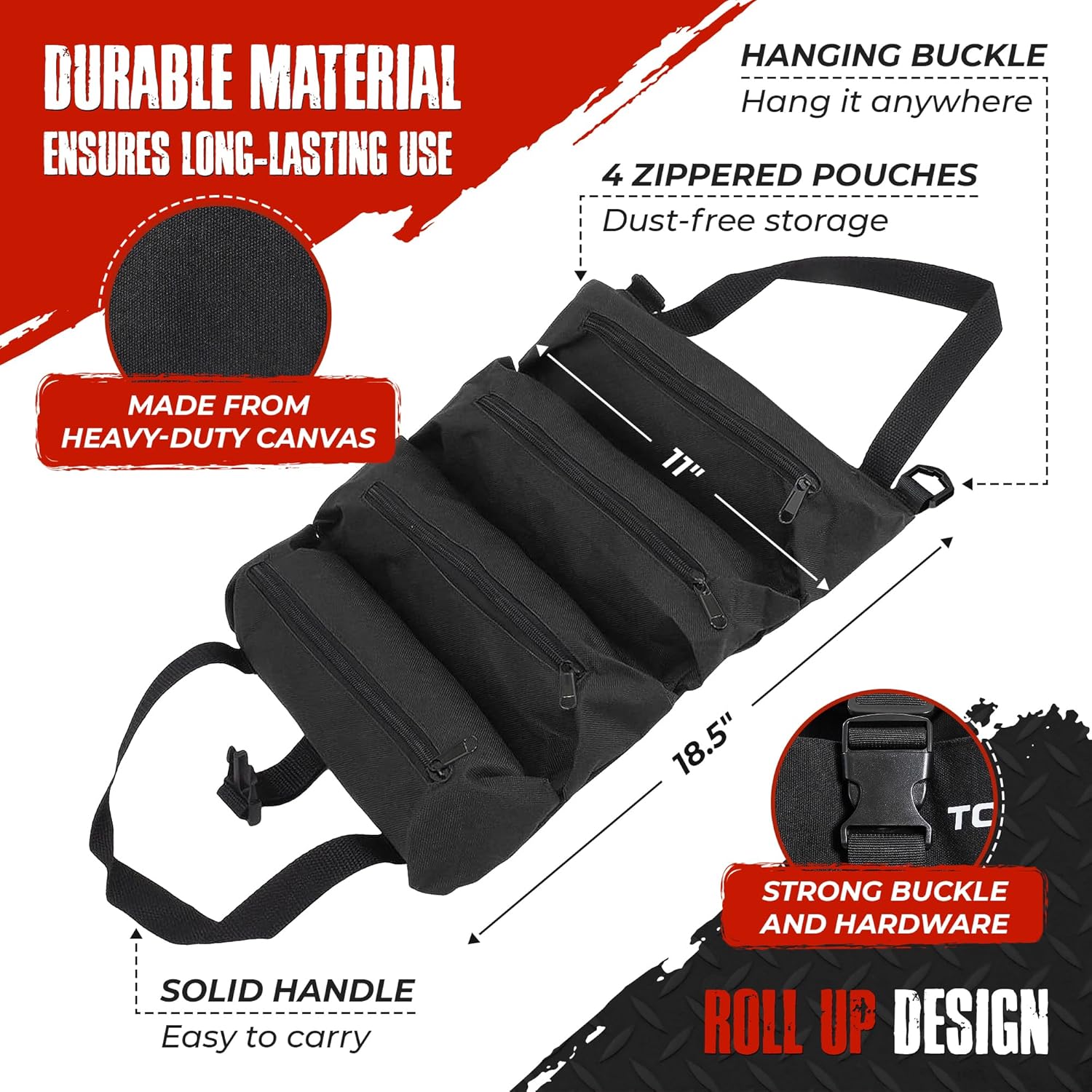 TorkStrap TorkBag | Tie Down Strap Organizing Bag - Stores up to 8 Cargo Straps - No More Tangled Straps - Heavy Duty Canvas Bag for Tiedowns, Ratchet Straps and/or Bungees - Lightweight and Portable - Image 3