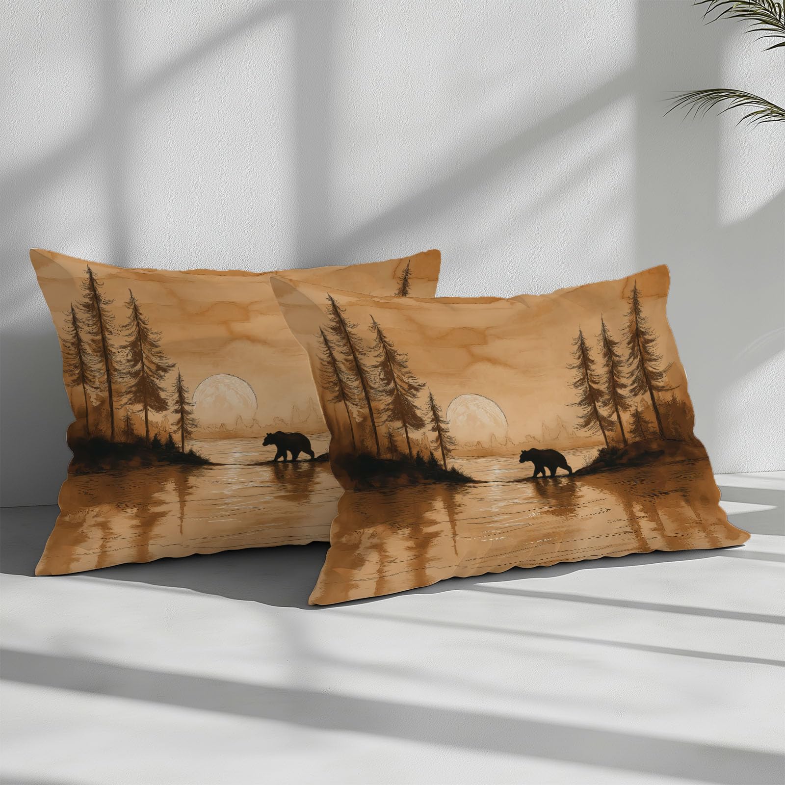 Générique 140 x 200 cm Zestaw pościeli Beżowy, Krajobraz Zachód Słońca Rozproszenie Niedźwiedzia Poszwa na kołdrę 3D Drukowana Pościel Poszwa na kołdrę z mikrofibry z zamkiem błyskawicznym dla