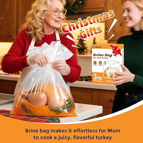 Miniatura 4 de Bolsa de salmuera de pavo, bolsas de salmuera para pavo de 25 libras y más con 3 cuerdas y clips, regalos para mamá, papá o hombres que aman cocinar