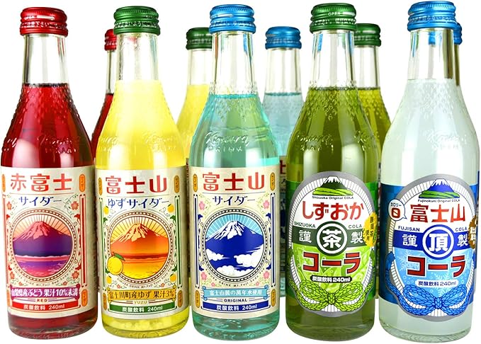 Amazon 富士山サイダー コーラ 富士山 富士山頂 ゆず 静岡茶 ぶどう 240ml 5種 10本セット 木村飲料 ご当地サイダー 瓶 ノーブランド品 炭酸飲料 通販